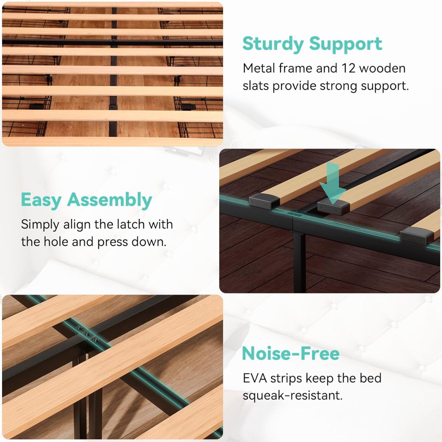 Sailvan Queen Bed Frame with Tall Wingback Headboard,Upholstered Platform Bed Frame with Charging Station, 4 Storage Drawers, Button Tufted, Easy Assembly, No Box Spring Needed, Beige