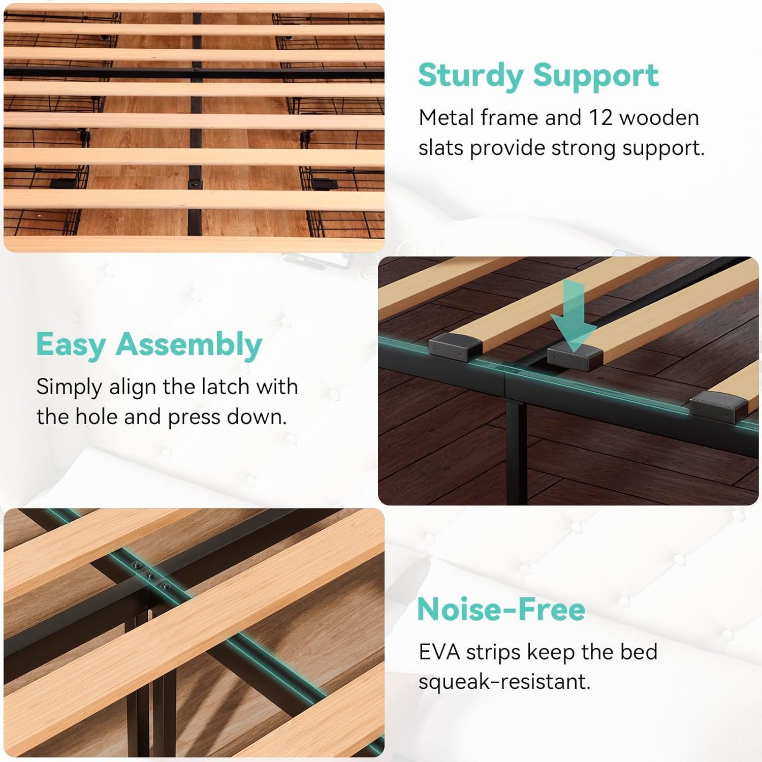 Sailvan Queen Bed Frame with Tall Wingback Headboard,Upholstered Platform Bed Frame with Charging Station, 4 Storage Drawers, Button Tufted, Easy Assembly, No Box Spring Needed, Beige