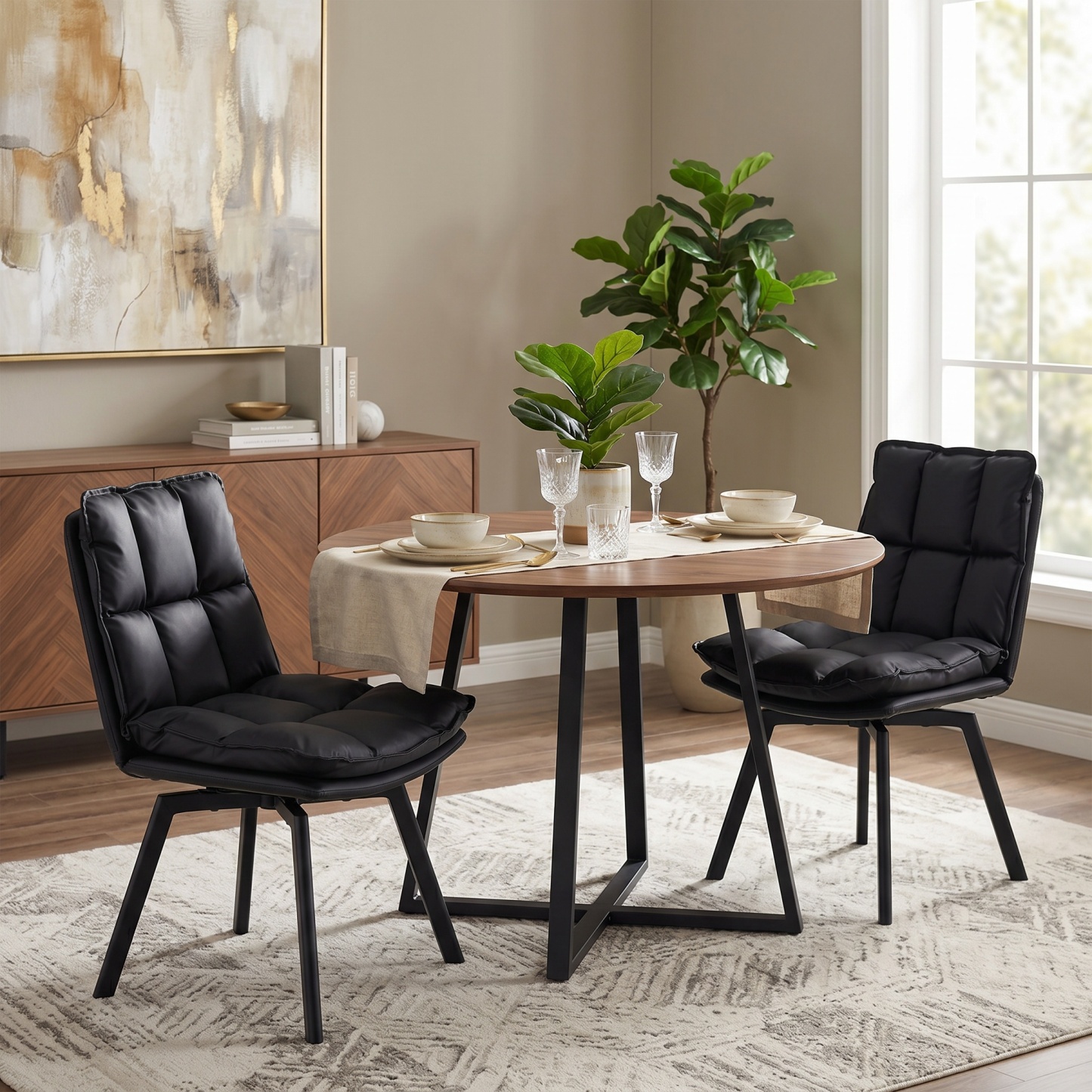 Dining Chairs Set,Swivel Modern Upholstered Kitchen Chairs, Leather Dining Room Chair with Backrest and Metal Legs, Double Layer Foam Dinner Table Chair for Kitchen, Living Room