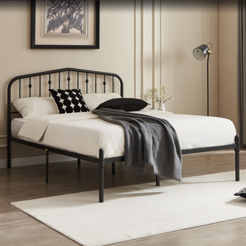 Queen Bed Frames Metal Platform Bed with Victorian Style Wrought Iron Headboard, Easy Assembly Black Bed with 1000lbs Capacity, No Box Spring Needed, Noise Free