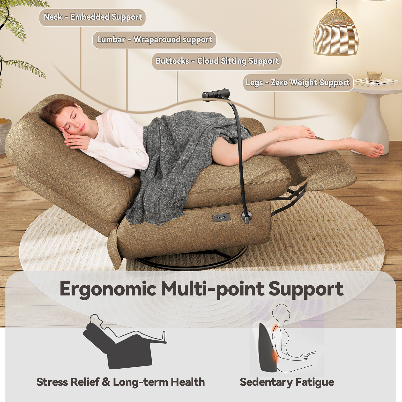 Susalt Electric Recliner Chair for Adults, Oversized 360 Swivel Rocking Glider Rocker