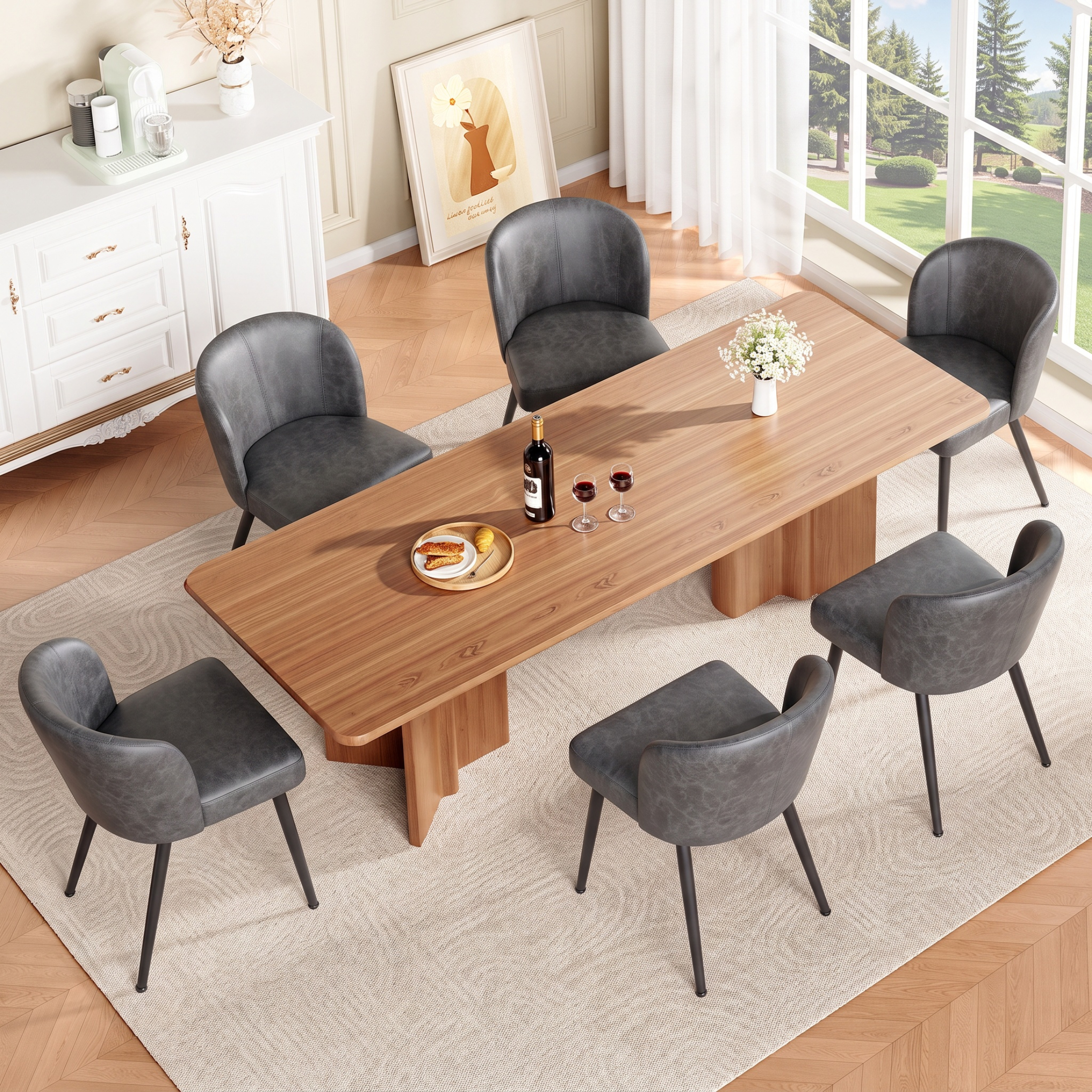 Sailvan Gray Dining Chairs Set, Modern Living Room Chairs, Leather Kitchen Chairs, Mid Century Style Upholstered Chairs for Dining room, With Cushion Seat And Metal Legs, Easy Assembly