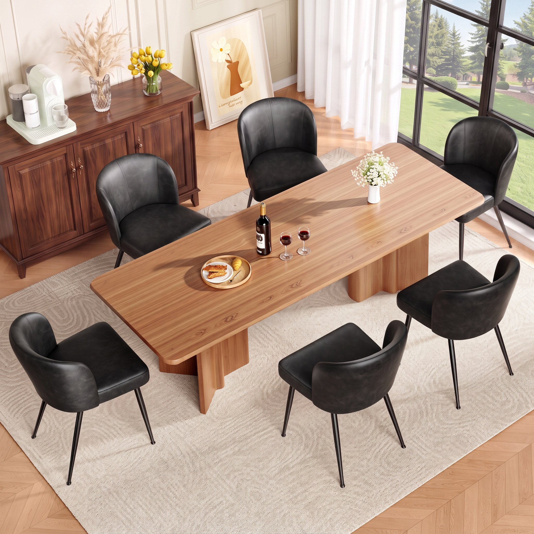 Sailvan Dining Chairs Set, Modern Living Room Chairs, Leather Kitchen Chairs, Mid Century Style Upholstered Chairs for Dining room, With Cushion Seat And Metal Legs, Easy Assembly, Black