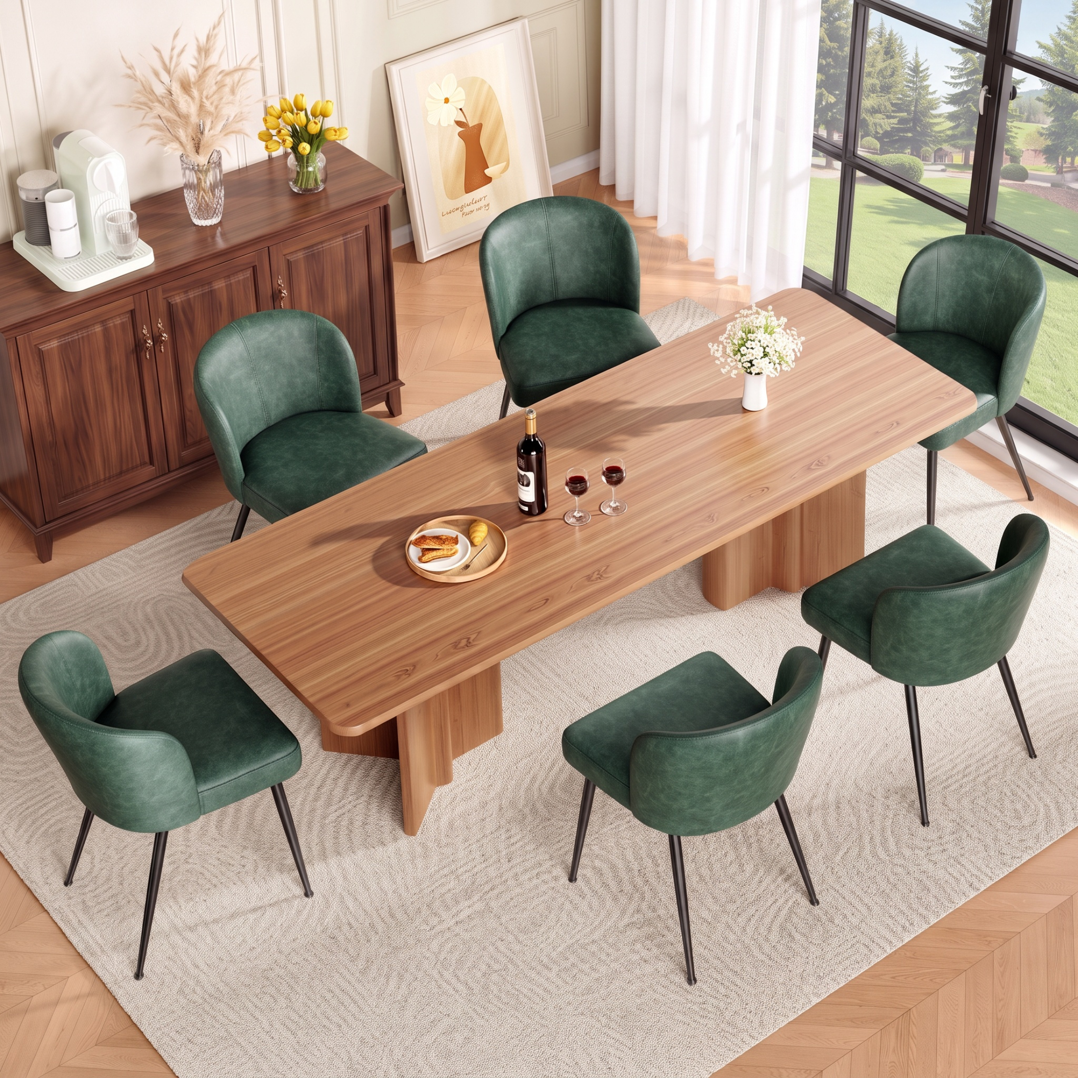 Sailvan Dining Chairs Set, Modern Living Room Chairs, Leather Kitchen Chairs, Mid Century Style Upholstered Chairs for Dining room, With Cushion Seat And Metal Legs, Easy Assembly, Green