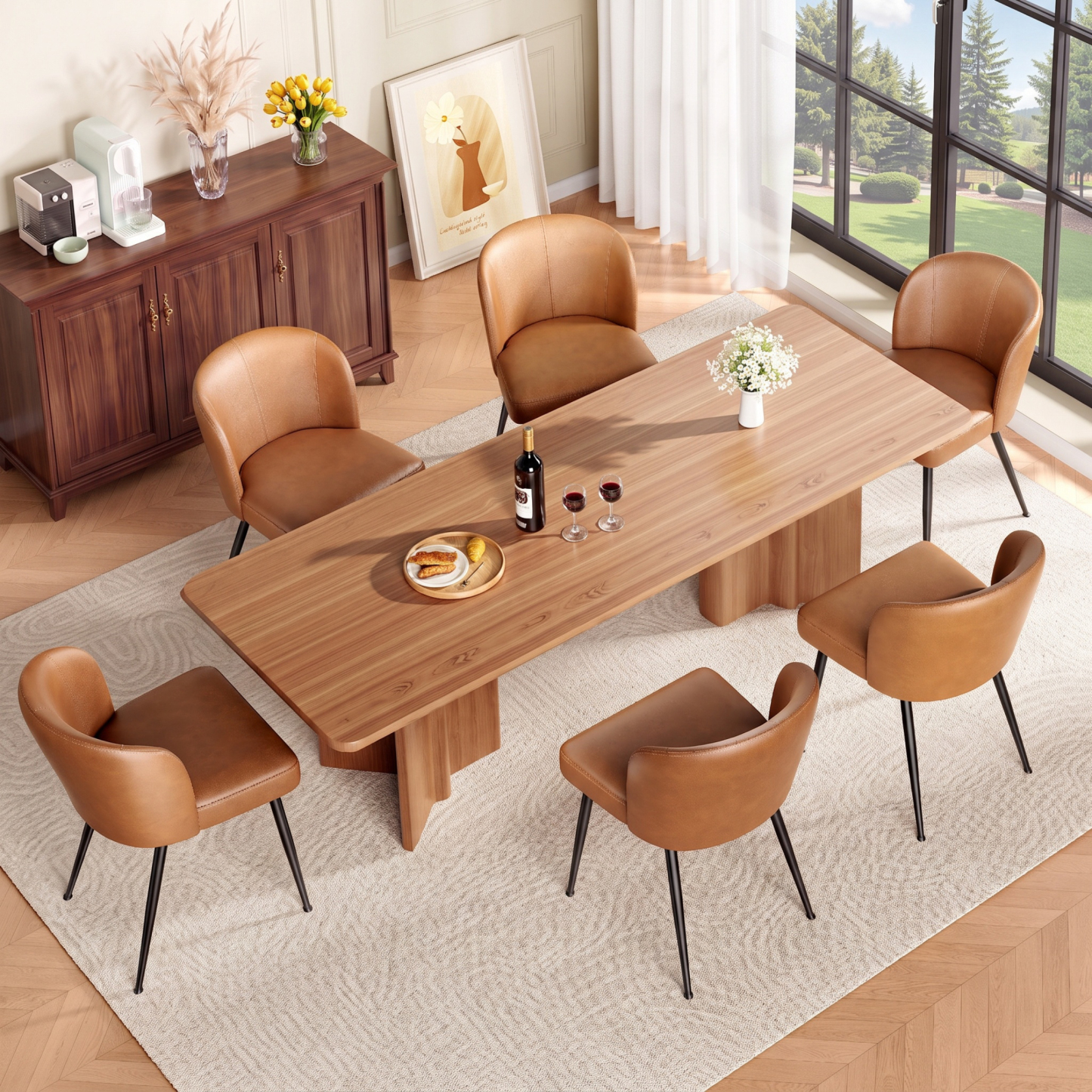 Sailvan Dining Chairs Set, Modern Living Room Chairs, Leather Kitchen Chairs, Mid Century Style Upholstered Chairs for Dining room, With Cushion Seat And Metal Legs, Easy Assembly, Brown