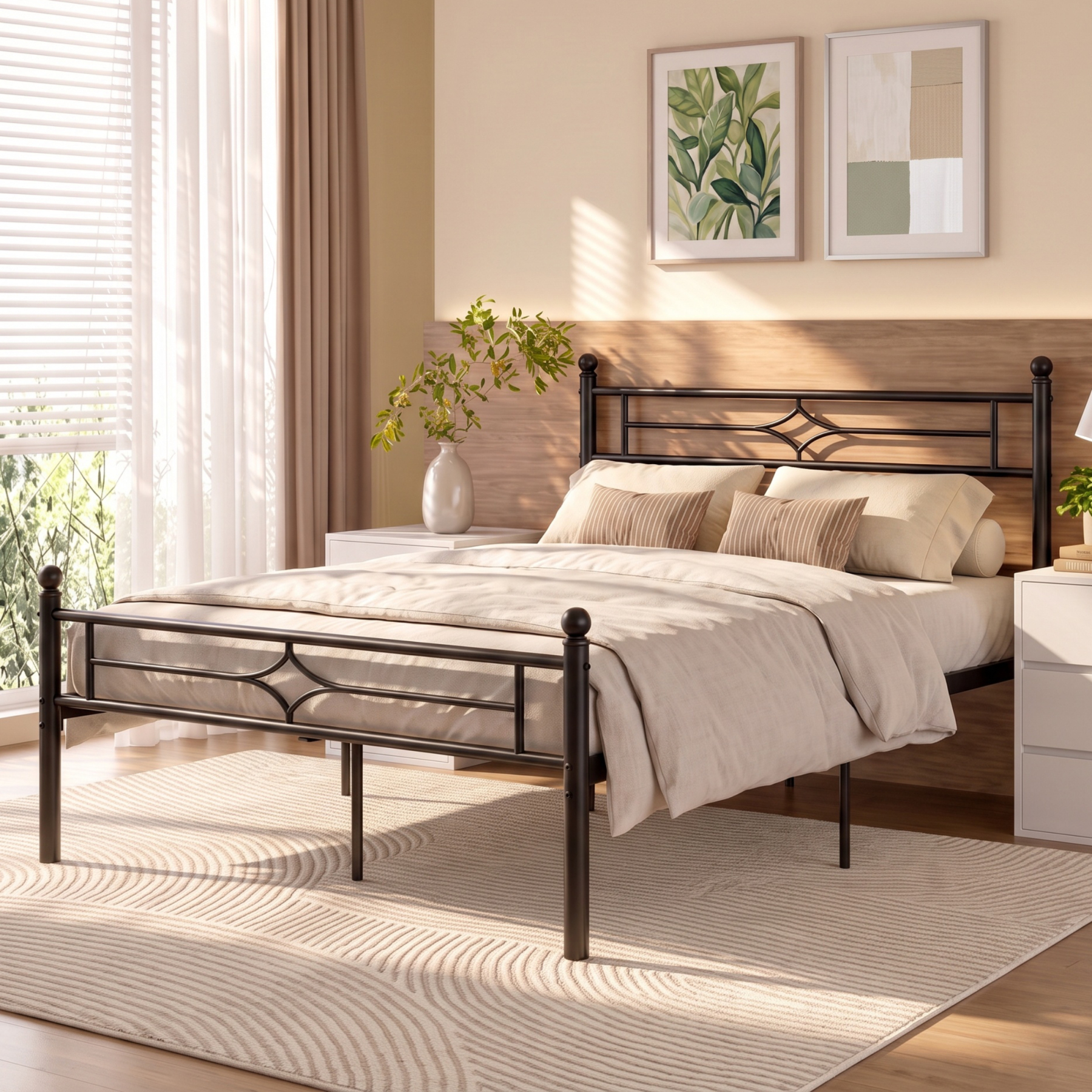 Sailvan Full Size Bed Frame, Full Platform Bed Frame with Headboard & Underbed Storage, Heavy Duty Metal Bed Full, 800lbs, Easy to Assemble, No-Noise, Black