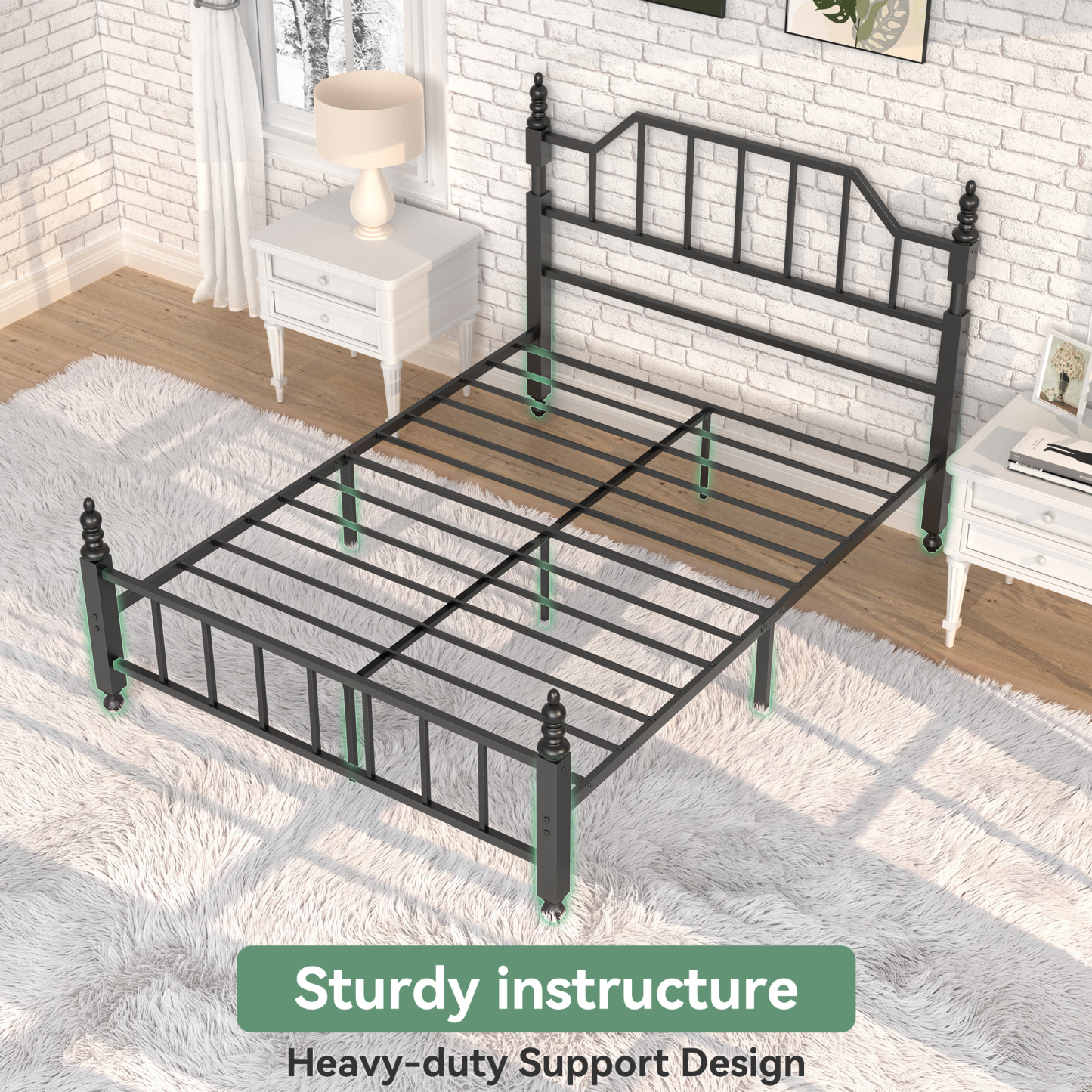 Sailvan Queen Bed Frame, Queen Szie Metal Bed Frames with 48'' Tall Headboard , Heavy Duty Platform Bed with Under Bed Storage, No Box Spring Needed, 1000 lbs Capacity, Black