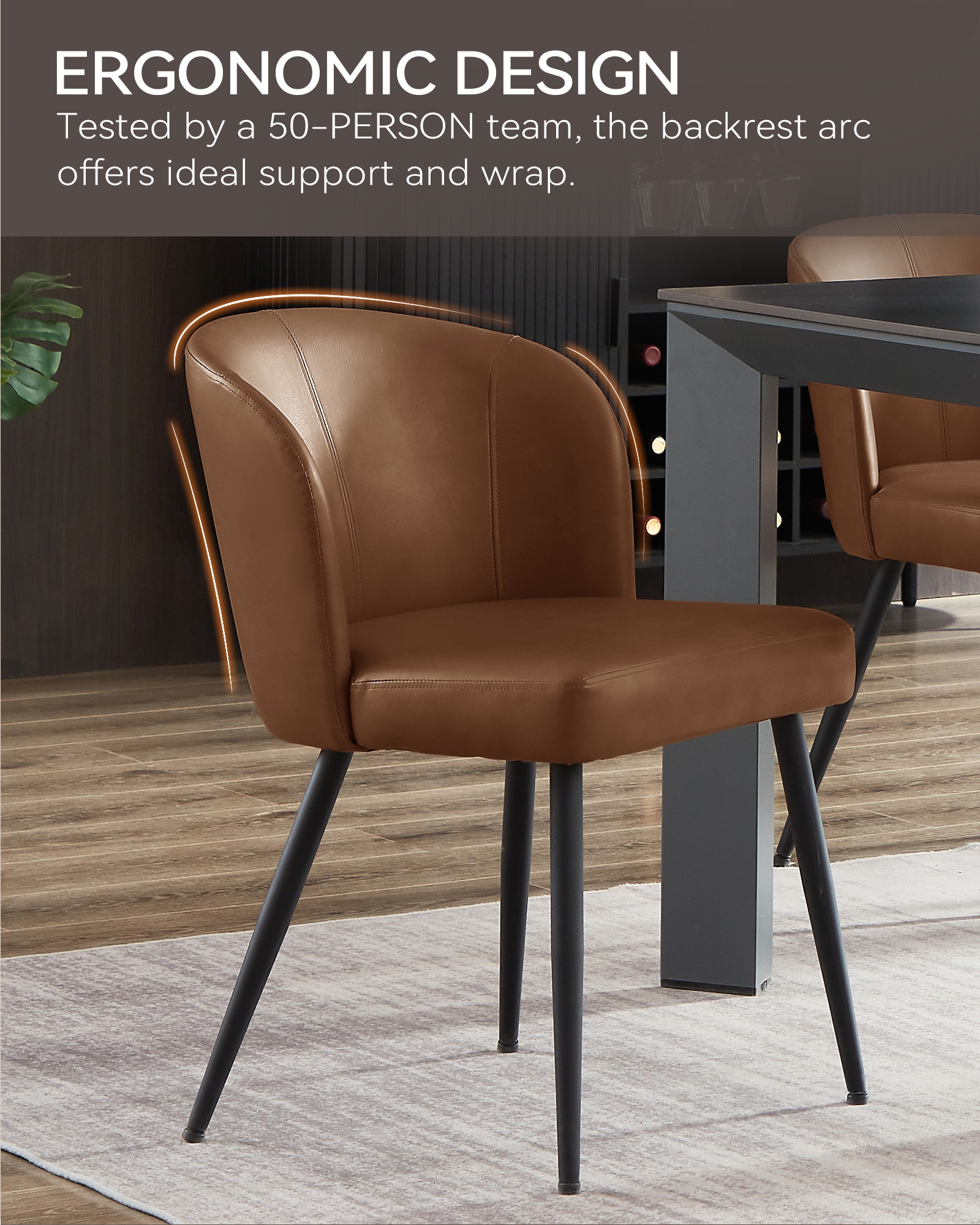 Dining Chairs Set of 2, Mid Century Modern Kitchen Chairs with Faux Leather for Kitchen, Living Room