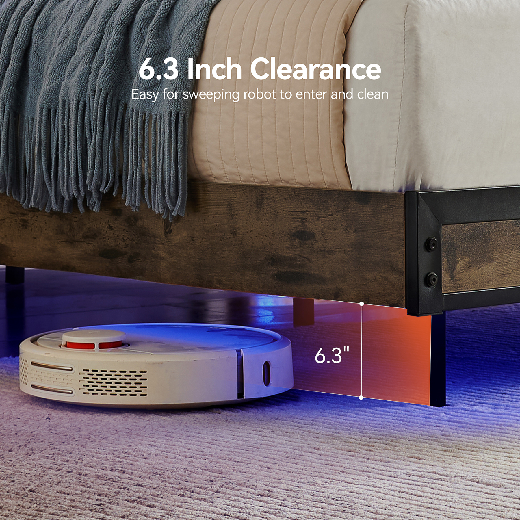 Susalt Bed Frame with LED Lights and Headboard, Metal Industrial Style Platform Full Size Bed Frame with Charging Station & LED Lights