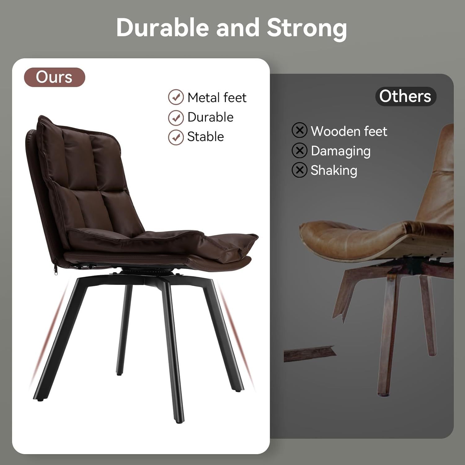 Sailvan Swivel Dining Chair Set, Faux Leather Upholstered Kitchen Chair, Mid Century Modern Dining Room Chair with Rotating Seats and Metal Legs for Home, Restaurant, Office (Black)