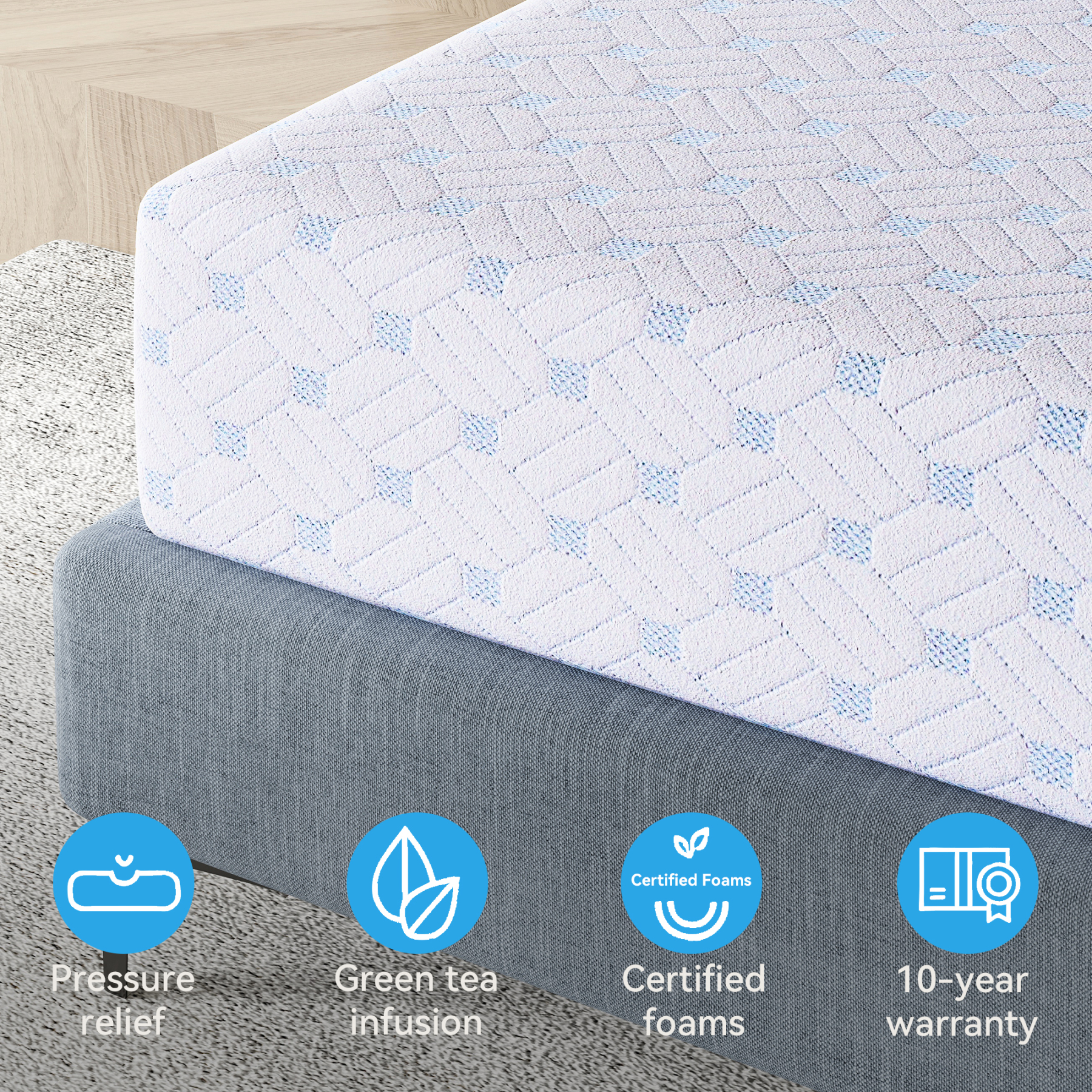  Sailvan Queen Memory Foam Mattress Size, 10/12 Inch Cooling Gel Memory Foam Mattress in a Box, Medium Firm, Pressure Relief, Fiberglass free,Certified Safe Foams & Fabric