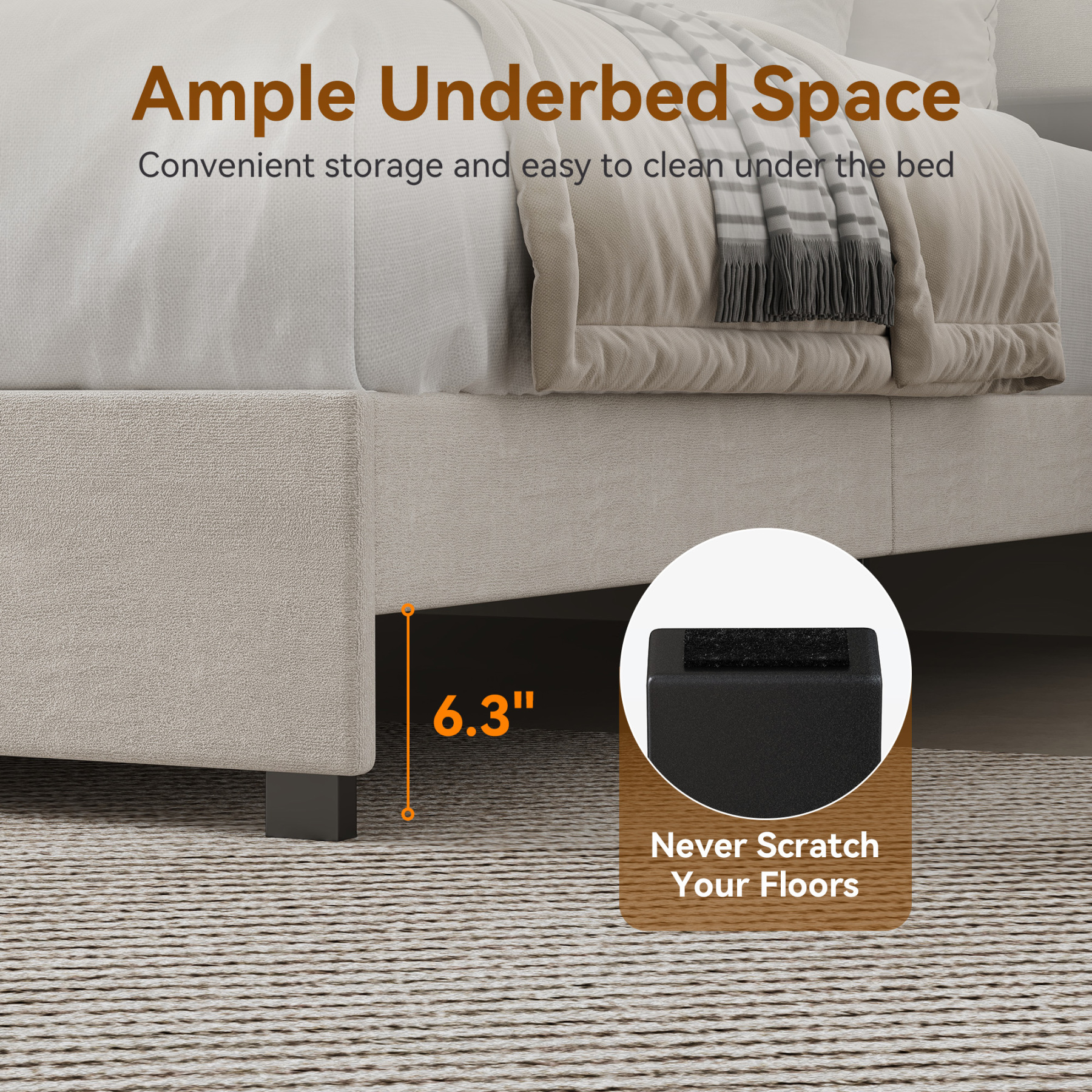 Sailvan Queen Size Bed Frame Upholstered Platform Queen Size Bed Frame with 52" Velvet Tall Headboard Wingback,No Box Spring Needed, Noise Free/Easy Assembly, Beige