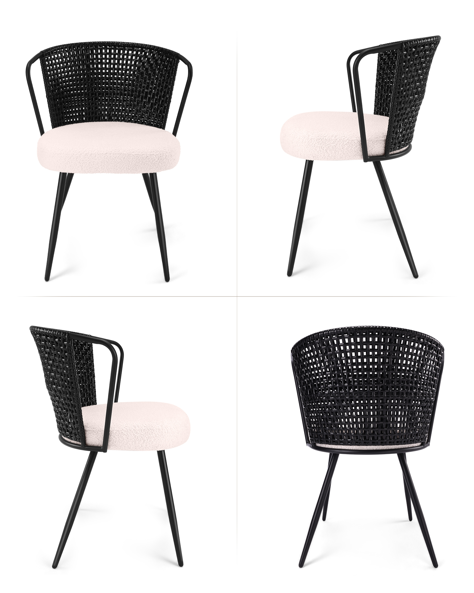 Sailvan Dining Chair Set, Upholstered Kitchen & Dining Room Chairs Tufted Accent Chairs with Rattan Backrest & Lamb Fleece Fabric Cushion, Wingback Dining Room Seat, Black