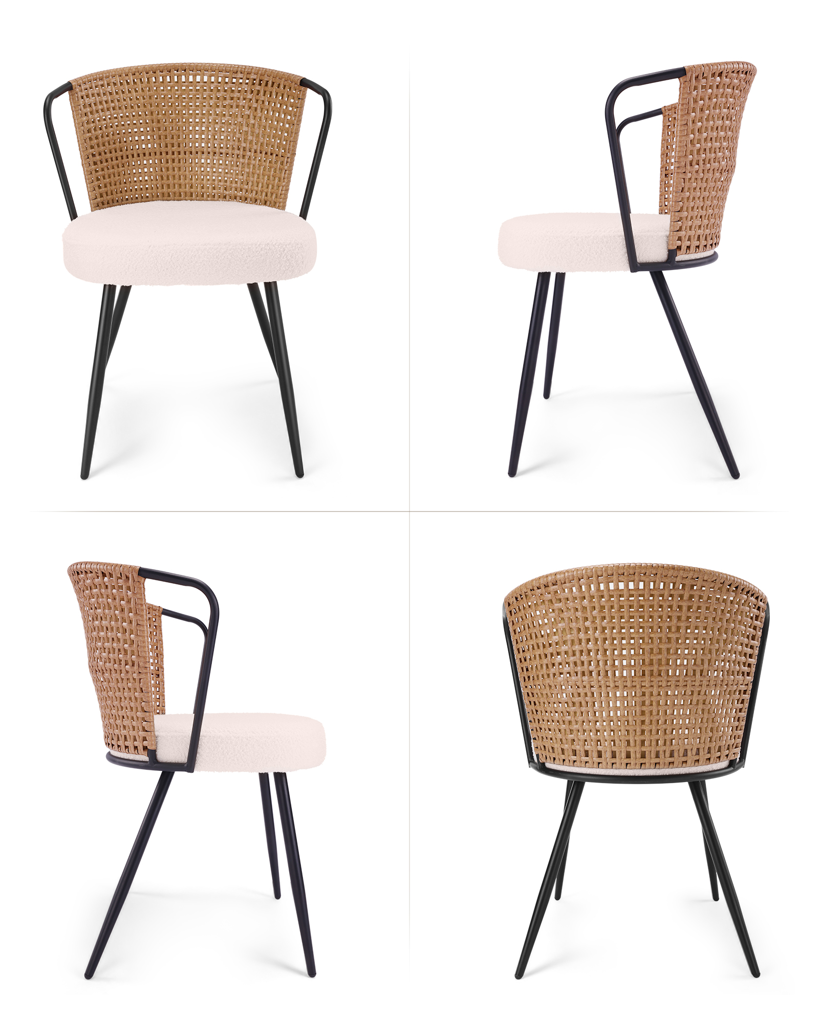 Sailvan Dining Chair Set, Upholstered Kitchen & Dining Room Chairs Tufted Accent Chairs with Rattan Backrest & Lamb Fleece Fabric Cushion, Wingback Dining Room Seat, Brown