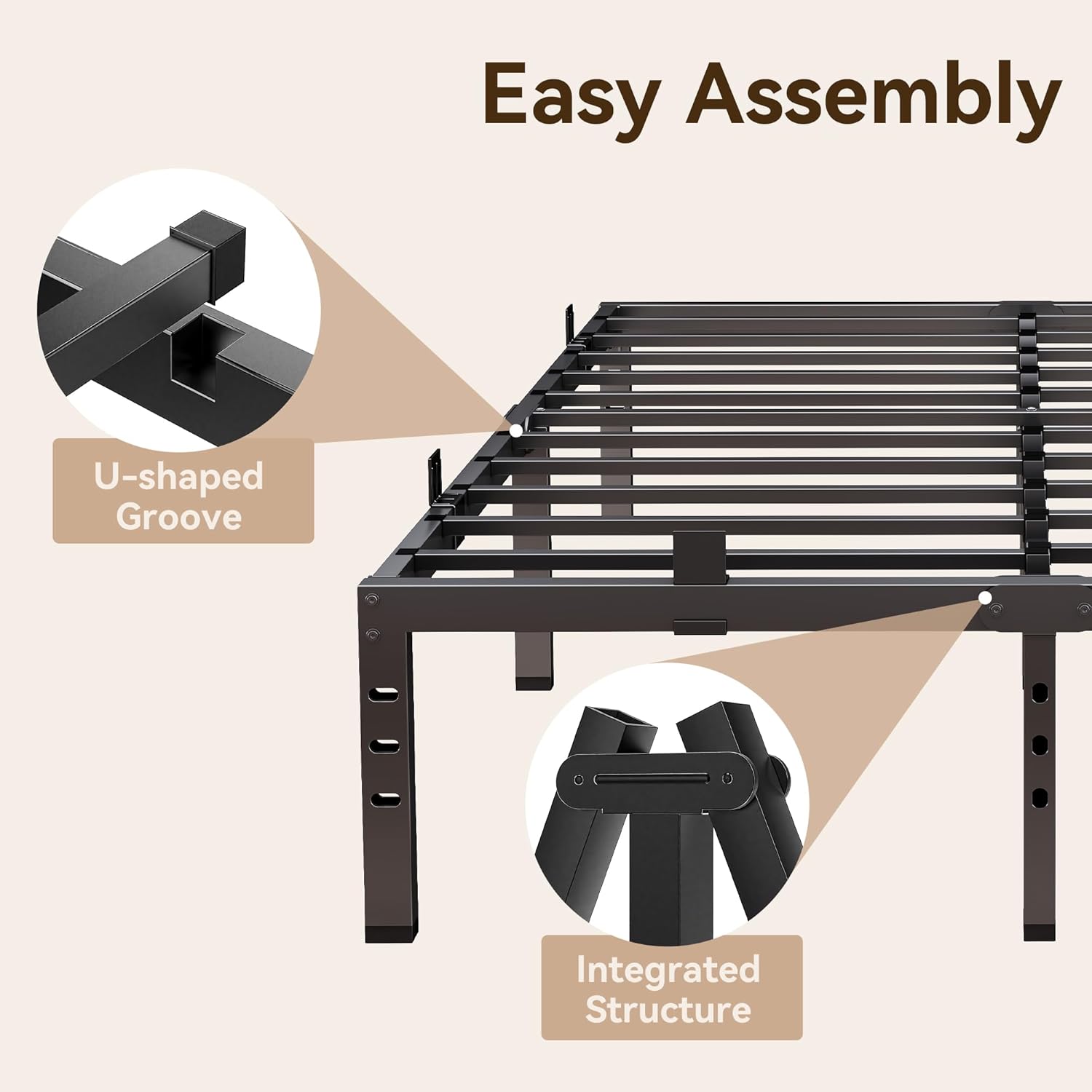 Sailvan 14" Queen Bed Frame, Strong Metal Beds with Anti-slip Guards & Under Storage, Heavy Duty Mattress Foundation, Black