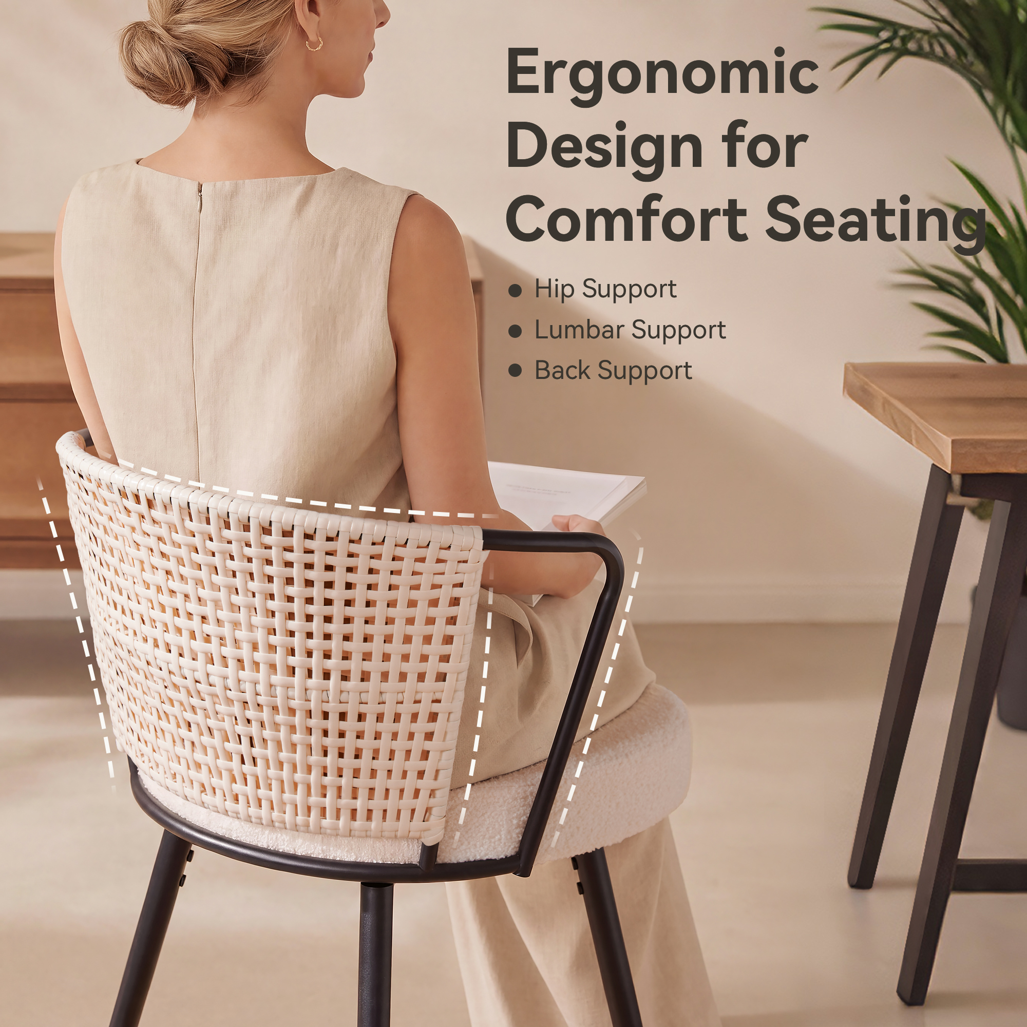 Sailvan Swivel Bar Stool Set, 35.8" Rattan Counter Height Bar Chairs with Back & Footrest, Modern Upholstered Counter Stools for Kitchen Island, Easy Assembly, Beige