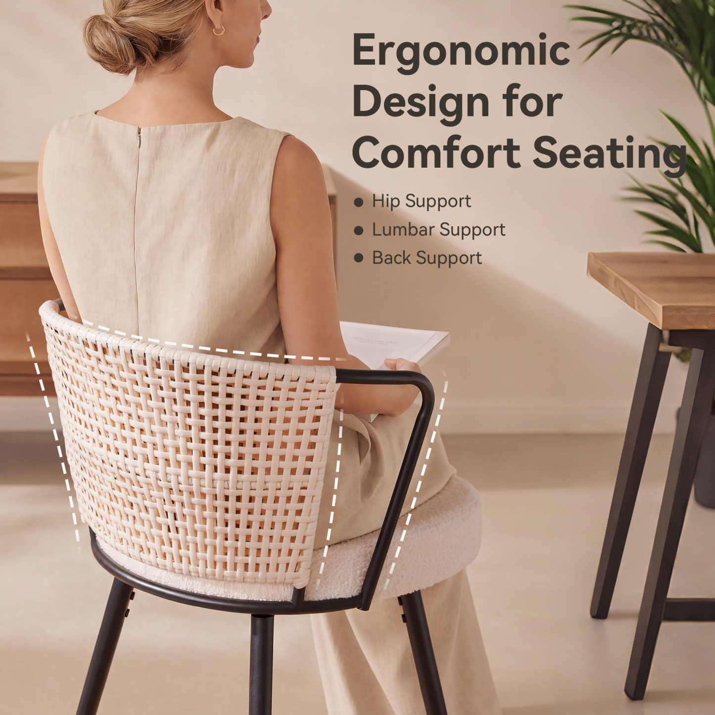 Sailvan Swivel Bar Stool Set, 35.8" Rattan Counter Height Bar Chairs with Back & Footrest, Modern Upholstered Counter Stools for Kitchen Island, Easy Assembly, Beige