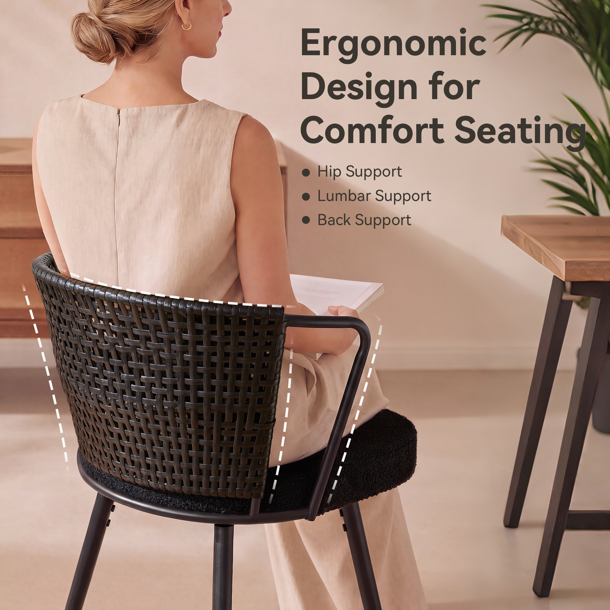 Sailvan Swivel Bar Stool Set, 35.8" Rattan Counter Height Bar Chairs with Back & Footrest, Modern Upholstered Counter Stools for Kitchen Island, Easy Assembly, Black