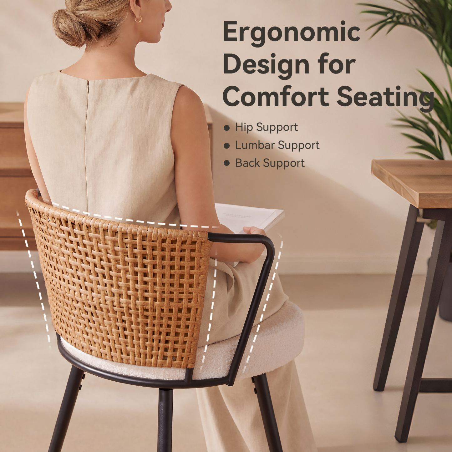 Sailvan Swivel Bar Stool Set, 35.8" Rattan Counter Height Bar Chairs with Back & Footrest, Modern Upholstered Counter Stools for Kitchen Island, Easy Assembly, Brown