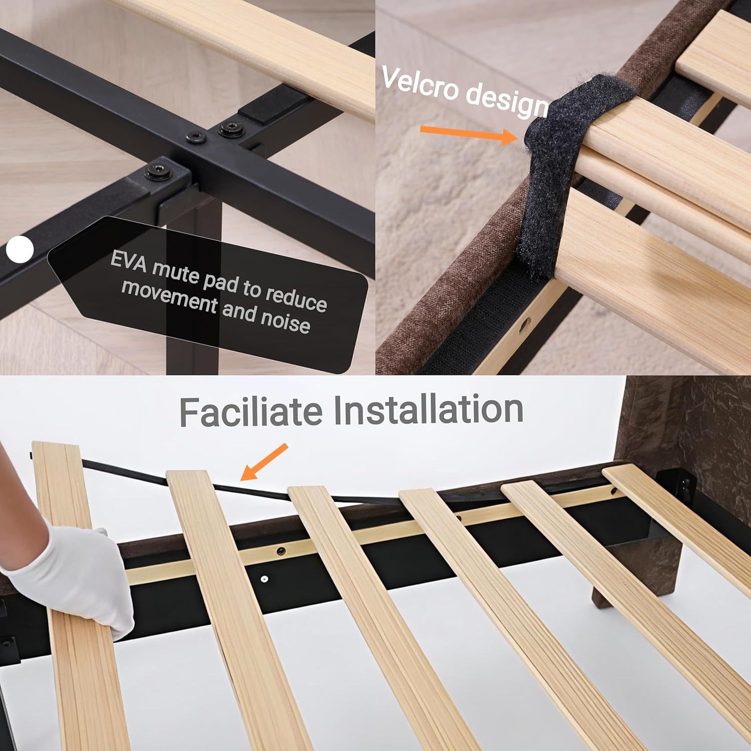 Susalt Queen Size Platform Bed Frame, Chenille Upholstered Sleigh Bed Frame with Scroll Footboard, Button Tufted/Wood Slats Support/No Box Spring Needed