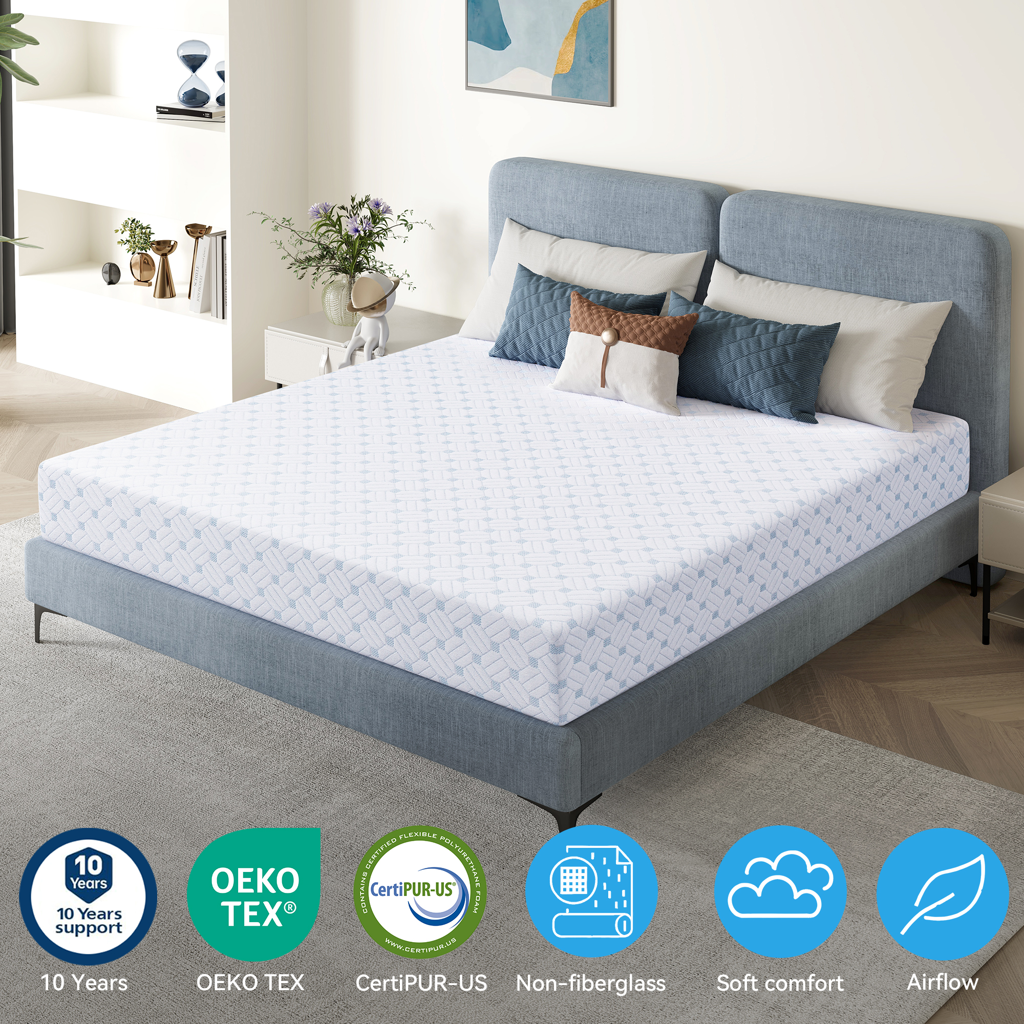  Sailvan Queen Memory Foam Mattress Size, 10/12 Inch Cooling Gel Memory Foam Mattress in a Box, Medium Firm, Pressure Relief, Fiberglass free,Certified Safe Foams & Fabric