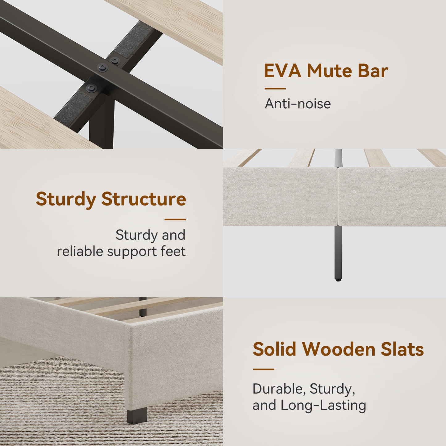 Sailvan Queen Size Bed Frame Upholstered Platform Queen Size Bed Frame with 52" Velvet Tall Headboard Wingback,No Box Spring Needed, Noise Free/Easy Assembly, Beige