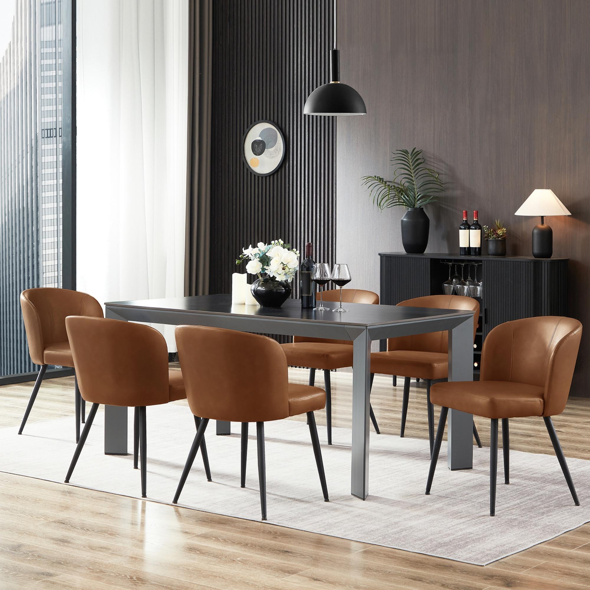 Sailvan Dining Chairs Set, Modern Living Room Chairs, Leather Kitchen Chairs, Mid Century Style Upholstered Chairs for Dining room, With Cushion Seat And Metal Legs, Easy Assembly, Brown