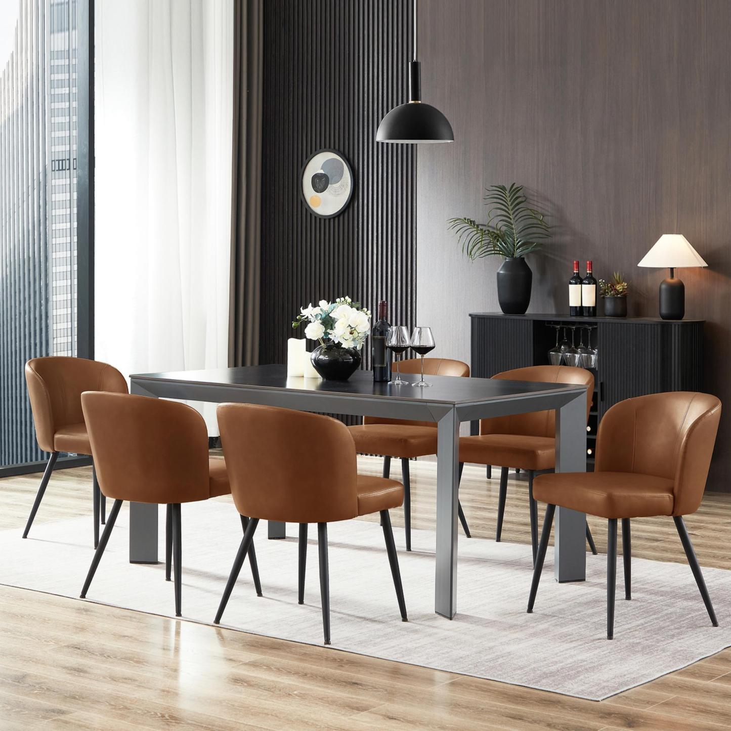 Sailvan Dining Chairs Set, Modern Living Room Chairs, Leather Kitchen Chairs, Mid Century Style Upholstered Chairs for Dining room, With Cushion Seat And Metal Legs, Easy Assembly, Brown