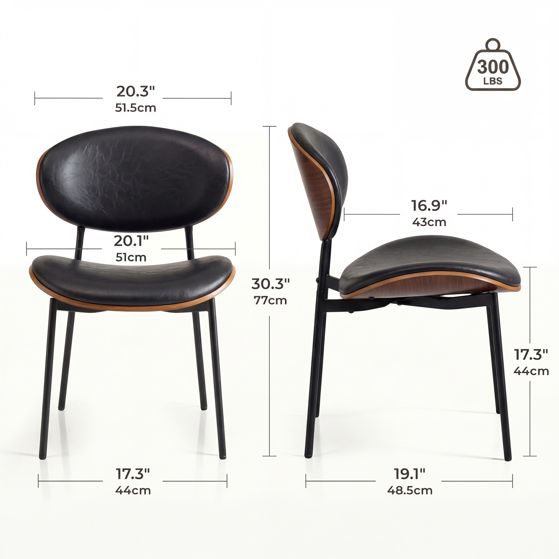 Sailvan Dining Chairs Set, Mid-Century Style Living Room Chairs, Modern Chairs for Dining Room & Kitchen, Leather Upholstered Chairs With Adjustable Feetpads, Easy Assembly, Black