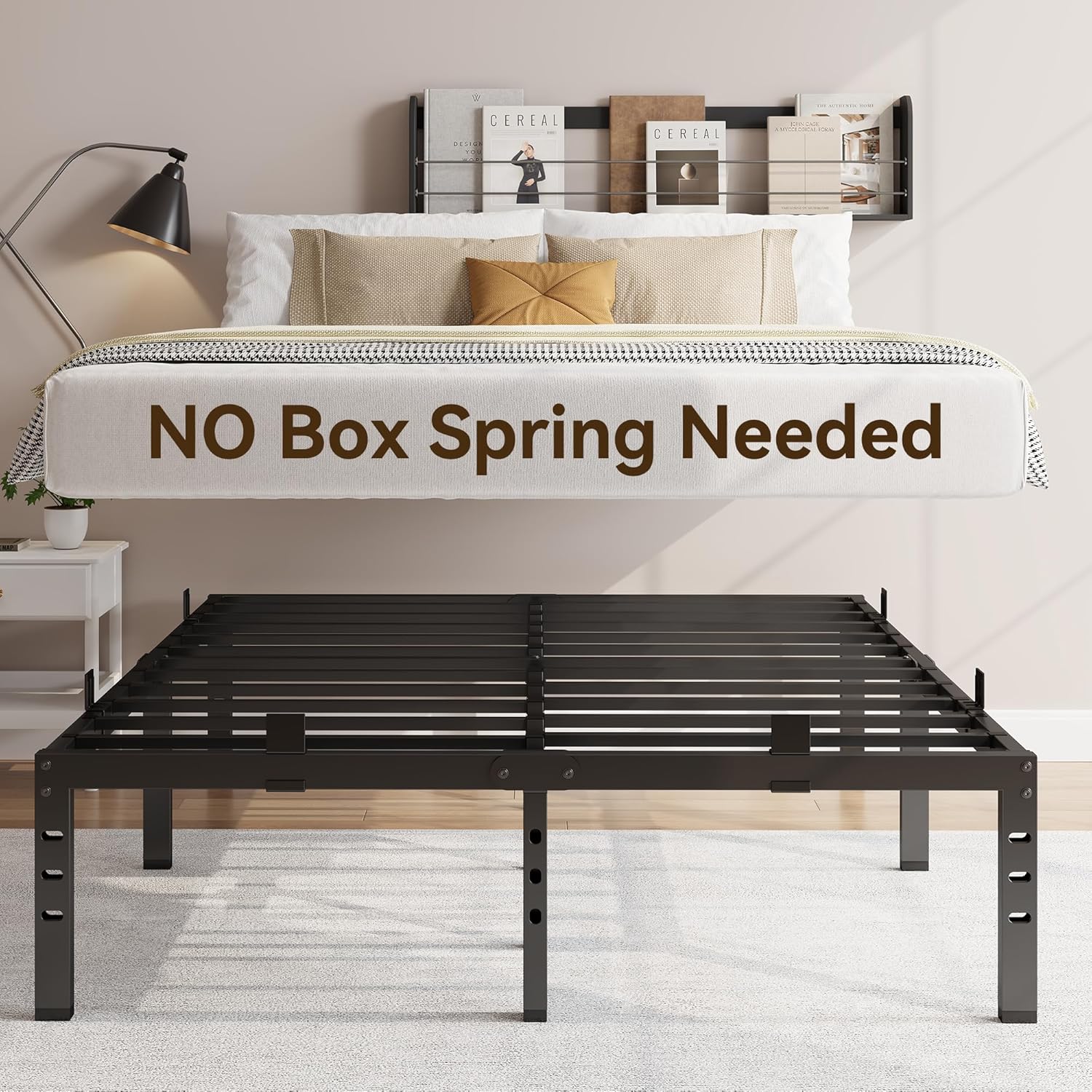 Sailvan 14" Queen Bed Frame, Strong Metal Beds with Anti-slip Guards & Under Storage, Heavy Duty Mattress Foundation, Black