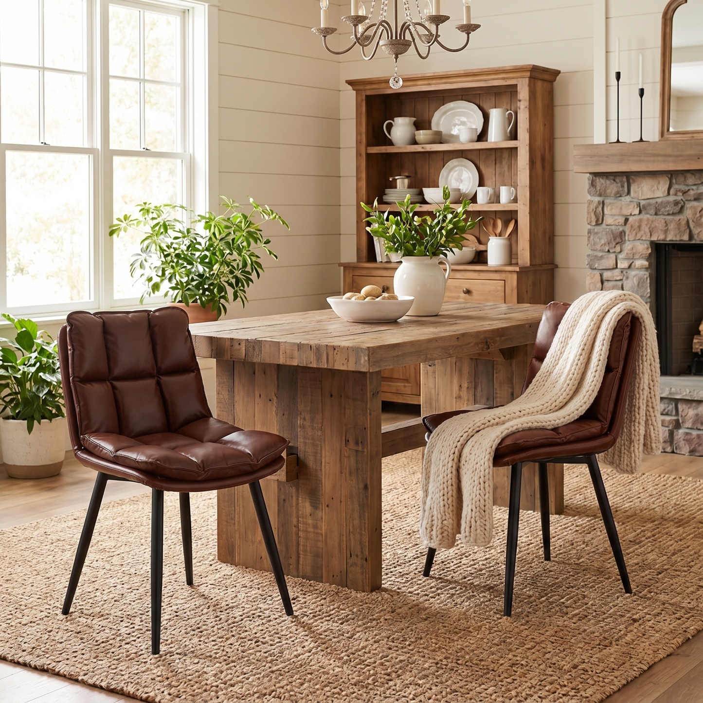 Sailvan Swivel Dining Chair Set, Faux Leather Upholstered Kitchen Chai