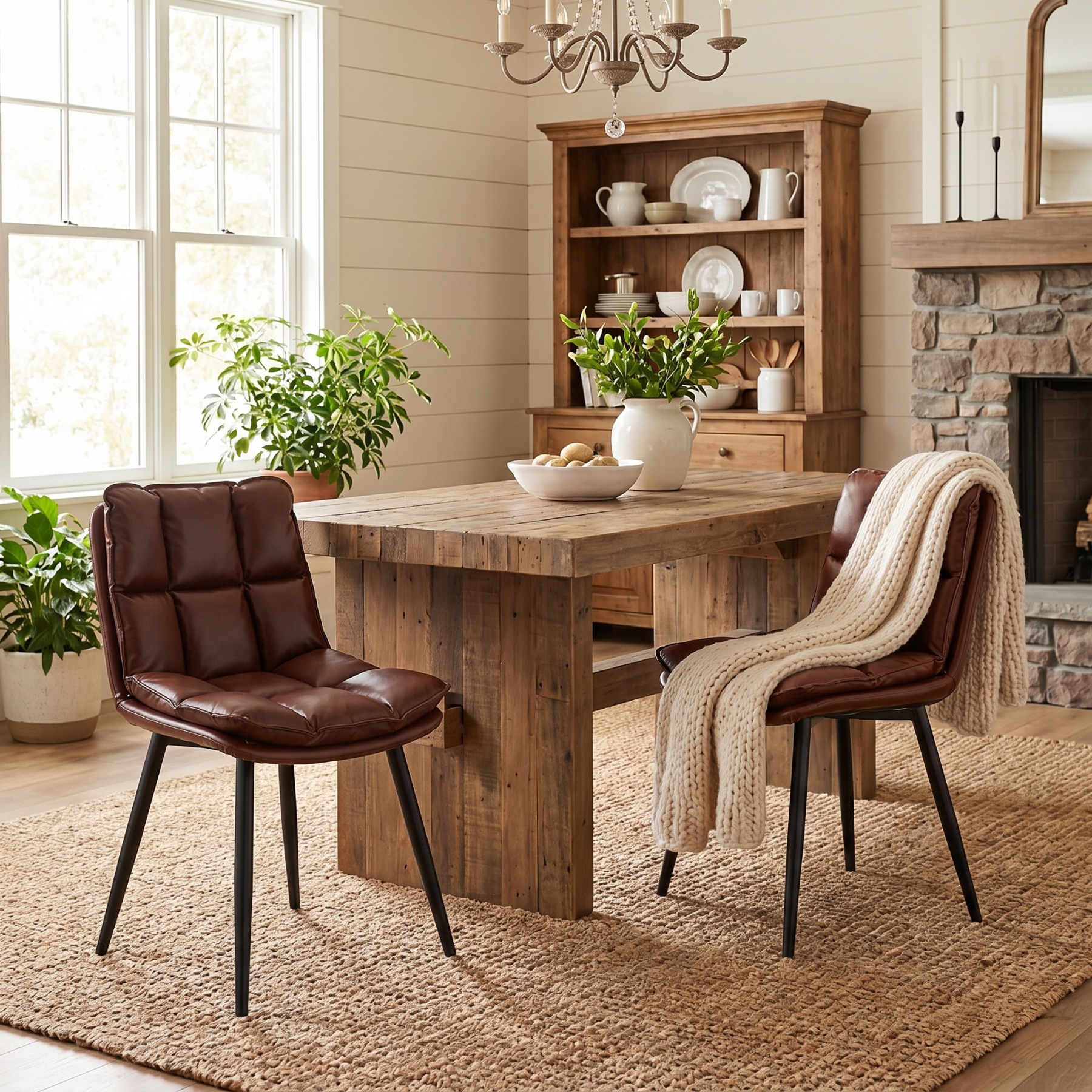 Sailvan Swivel Dining Chair Set, Faux Leather Upholstered Kitchen Chai