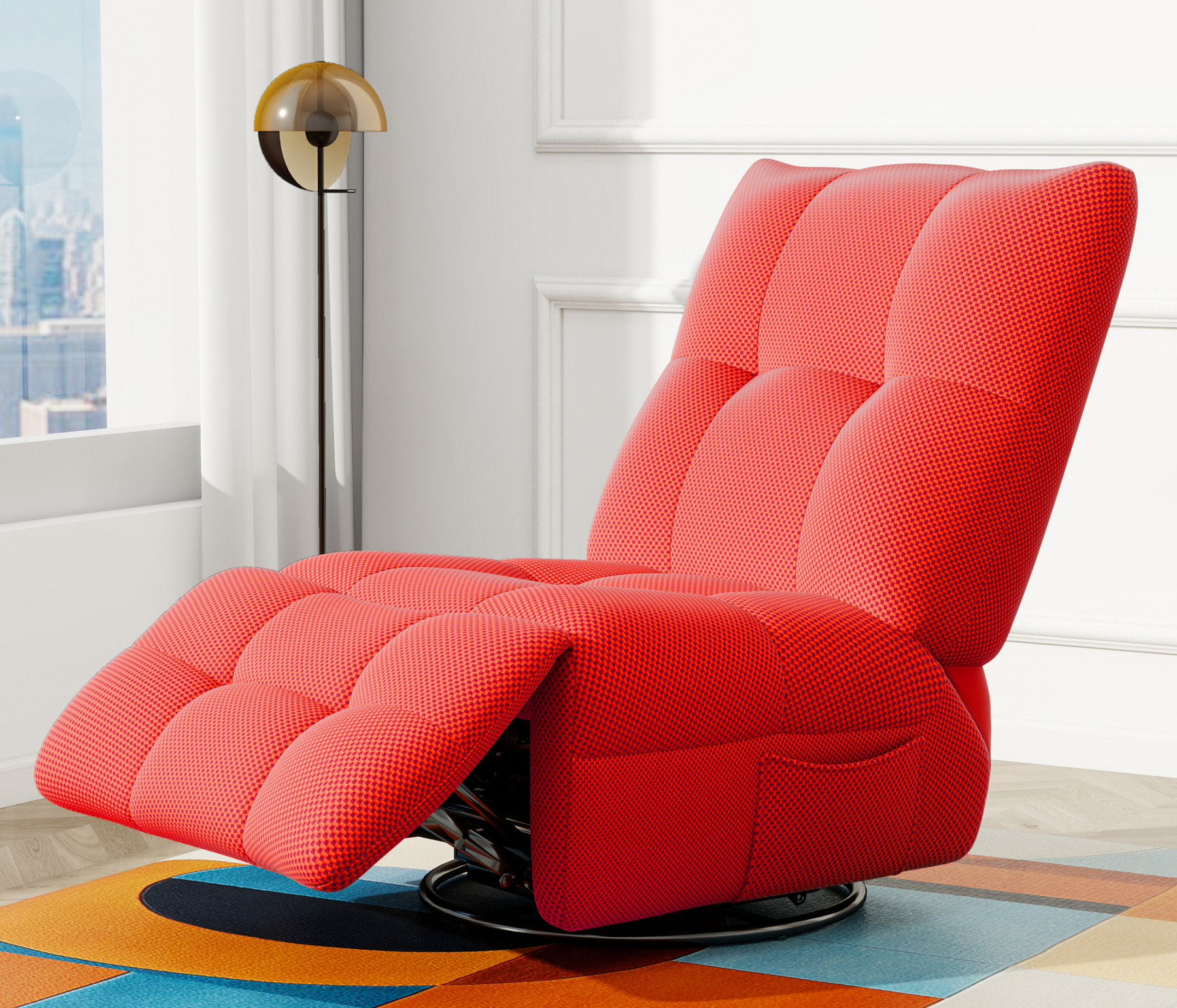 360° Swivel Recliner, Manual Glider Rocking Armless Chair with Modern Design for Lounge Living Room Office Small Spaces, 3D Mesh Fabric