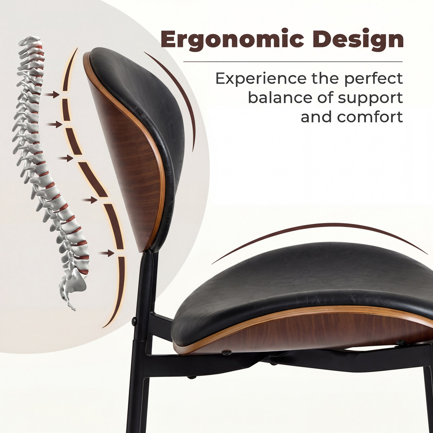 Sailvan Dining Chairs Set, Mid-Century Style Living Room Chairs, Modern Chairs for Dining Room & Kitchen, Leather Upholstered Chairs With Adjustable Feetpads, Easy Assembly, Black