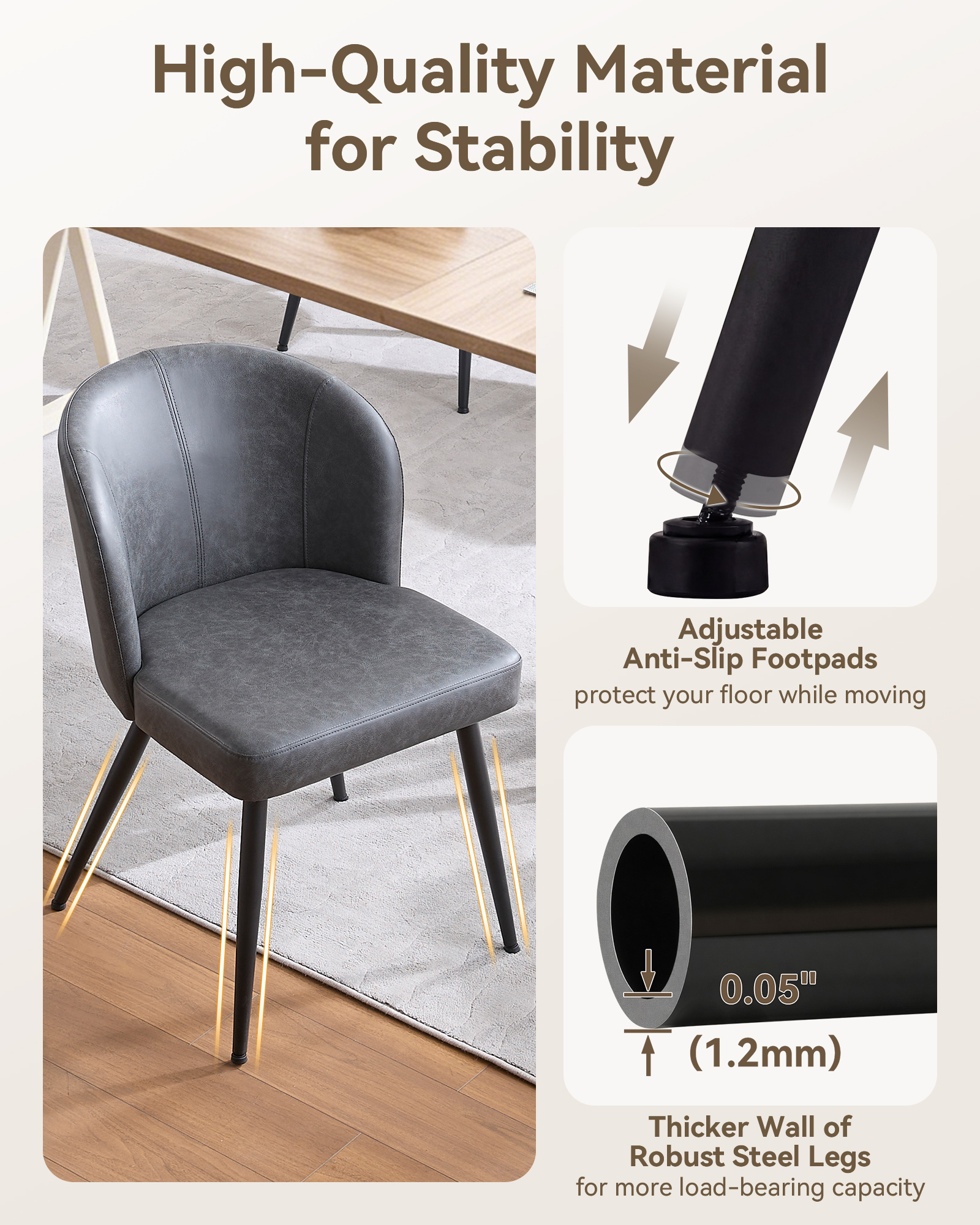 Sailvan Gray Dining Chairs Set, Modern Living Room Chairs, Leather Kitchen Chairs, Mid Century Style Upholstered Chairs for Dining room, With Cushion Seat And Metal Legs, Easy Assembly