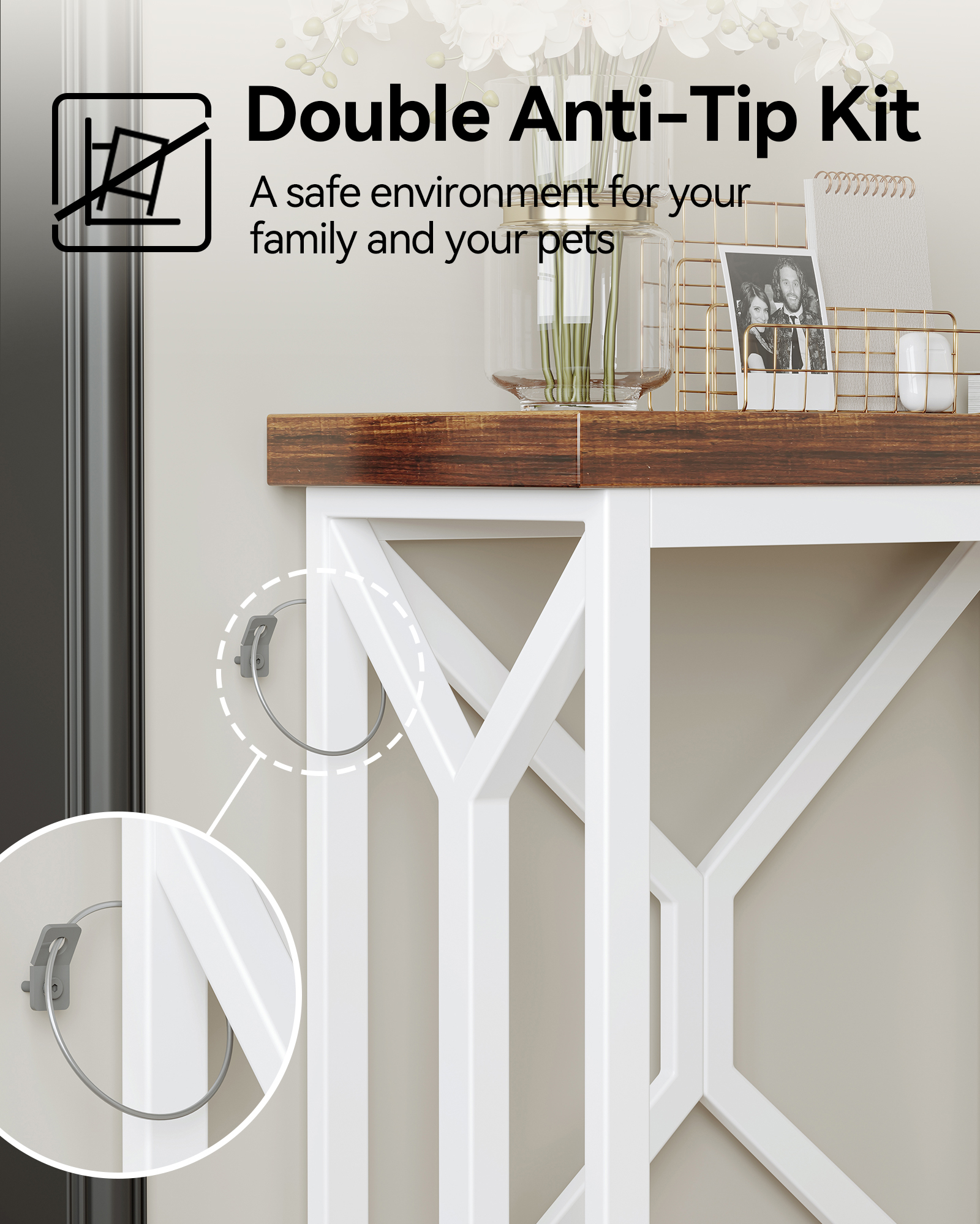 Sailvan 70.9" Extra Long Entryway Table, Narrow Wood Industria Console Table Behind Couch with Large Storage Space, Thick Sofa Table for Hallway, Entryway, Living Room, Foyer, Walnut and White