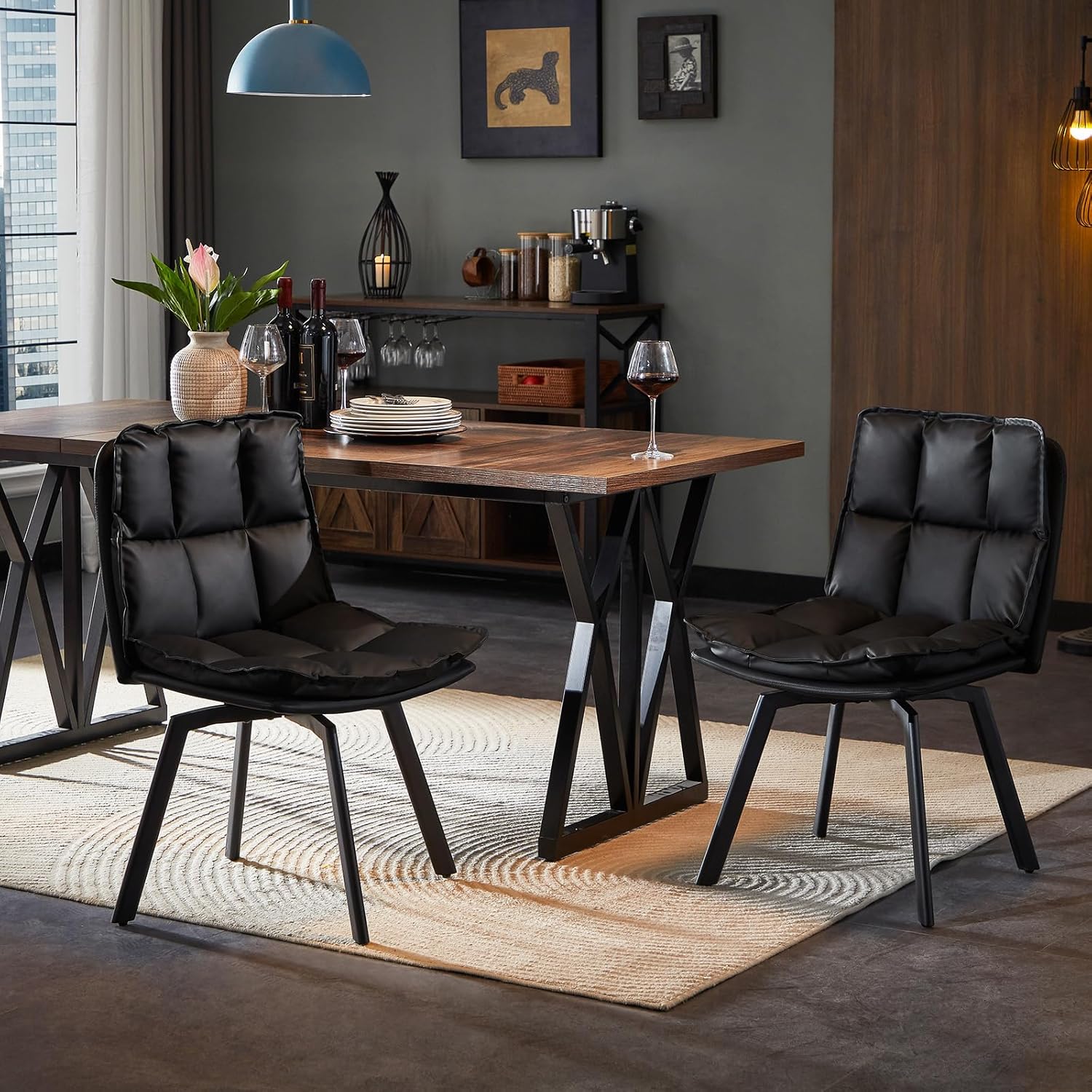 Sailvan Swivel Dining Chair Set, Faux Leather Upholstered Kitchen Chai