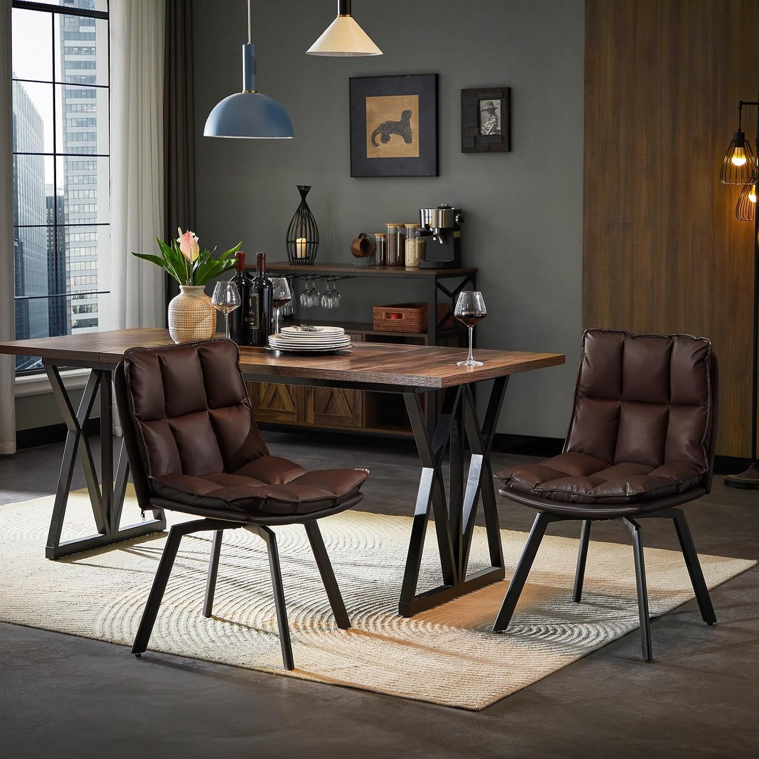Sailvan Swivel Dining Chair Set, Faux Leather Upholstered Kitchen Chai