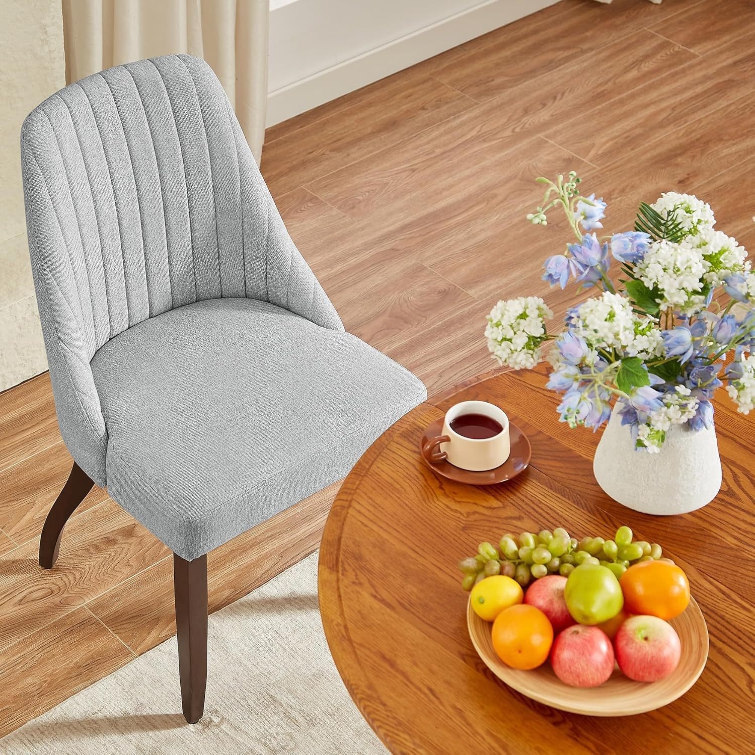 Upholstered Dining Chairs Set of 6, Modern Fabric 6 PCS Dining Room Chairs for Kitchen & Living Room with Solid Wood Legs, 300lbs Capacity