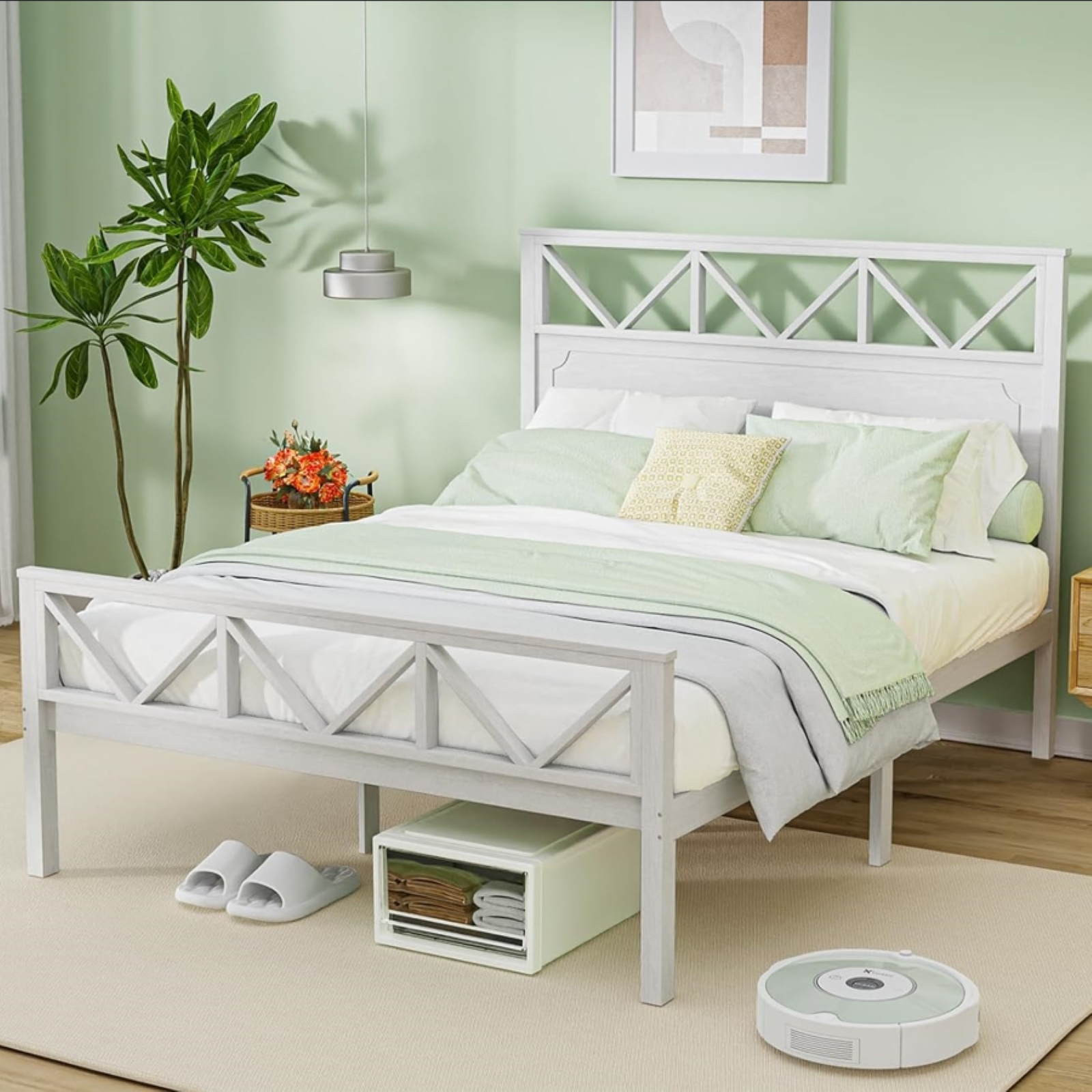 Susalt Queen Bed Frame with Headboard, Wood Platform Bed Frame