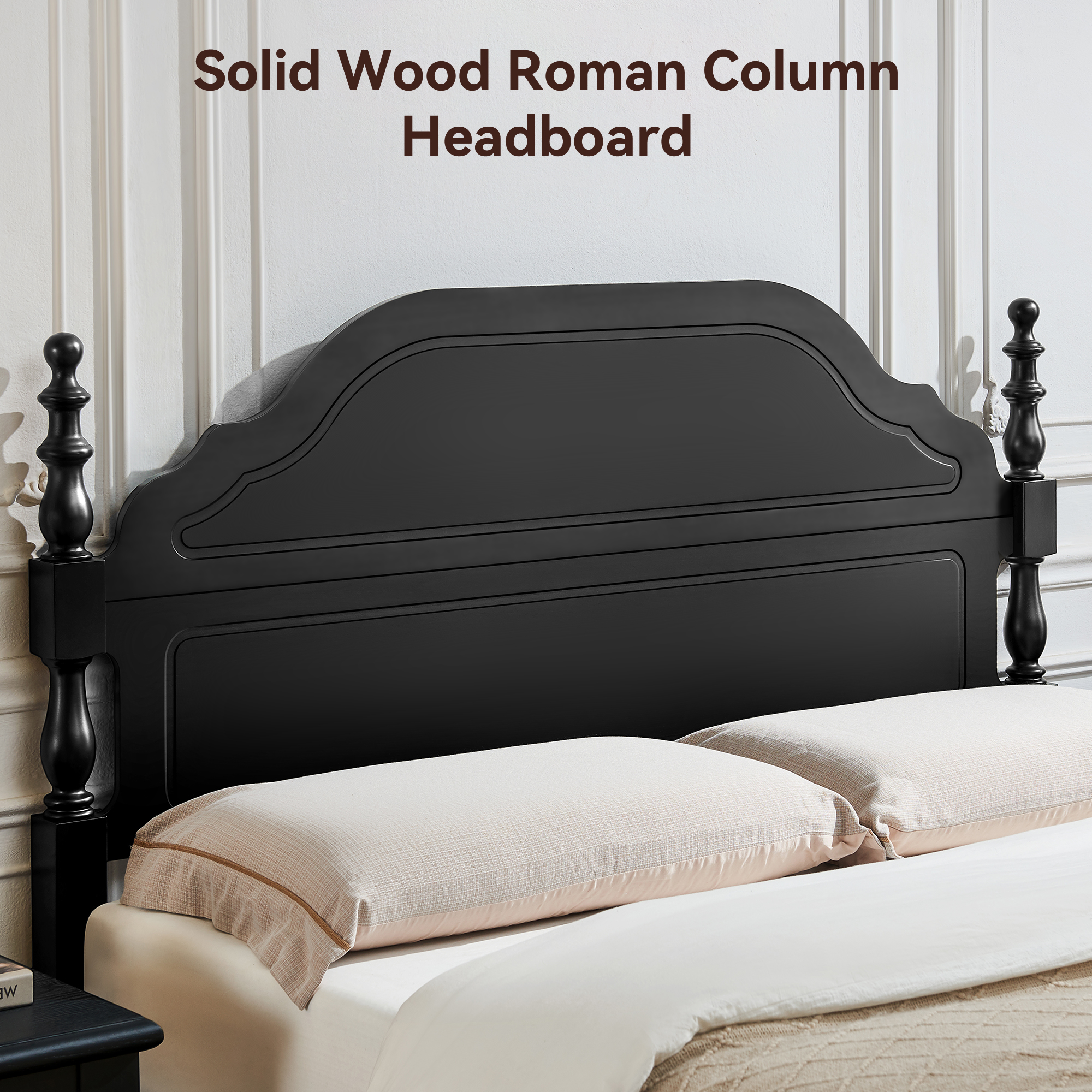 Sailvan Queen Solid Bed Frame with Headboard, Wooden Platform Bed Frame Queen Size with 12" Under Storage, No Box Spring Needed, Noise Free, 1000lbs, Black