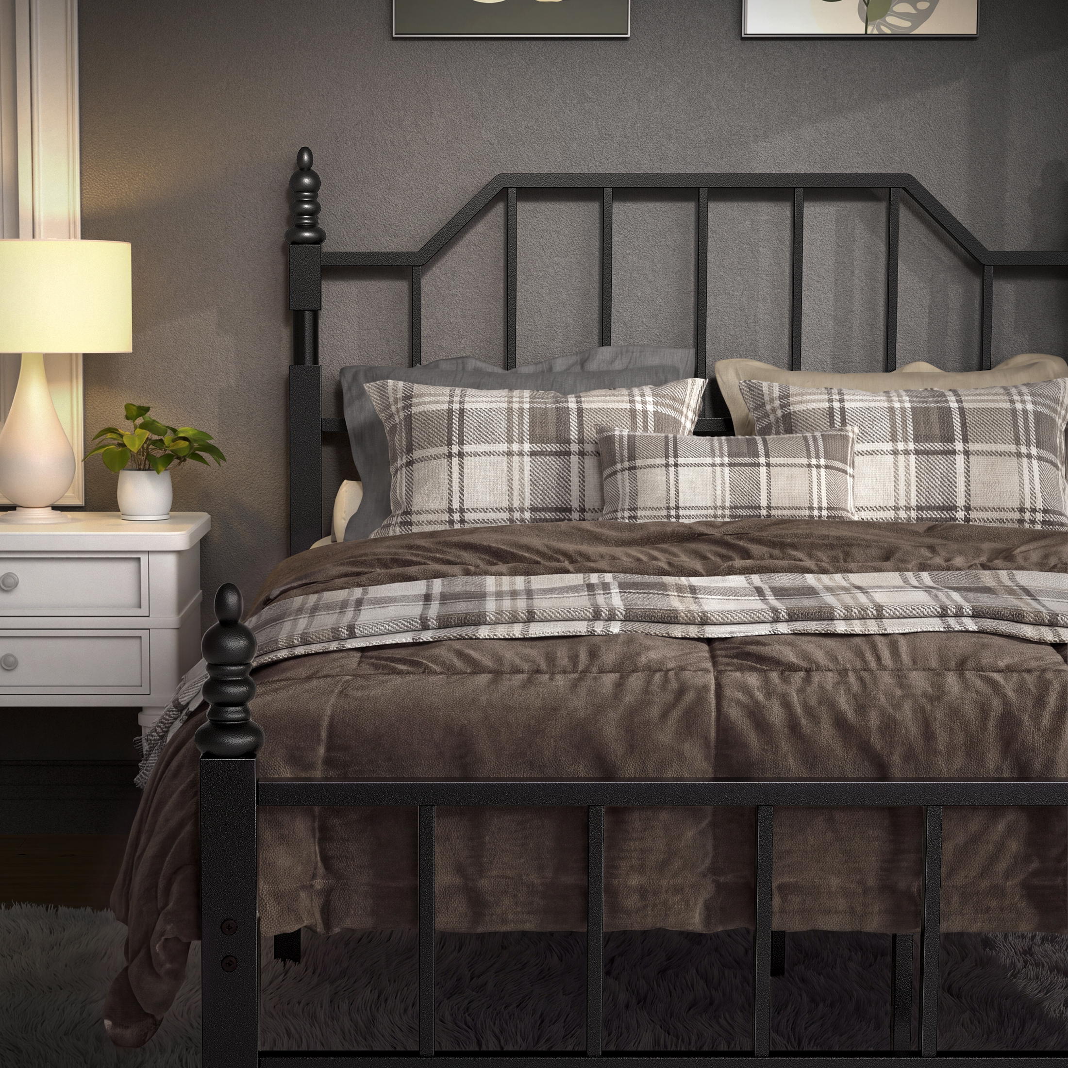 Sailvan Queen Bed Frame, Queen Szie Metal Bed Frames with 48'' Tall Headboard , Heavy Duty Platform Bed with Under Bed Storage, No Box Spring Needed, 1000 lbs Capacity, Black