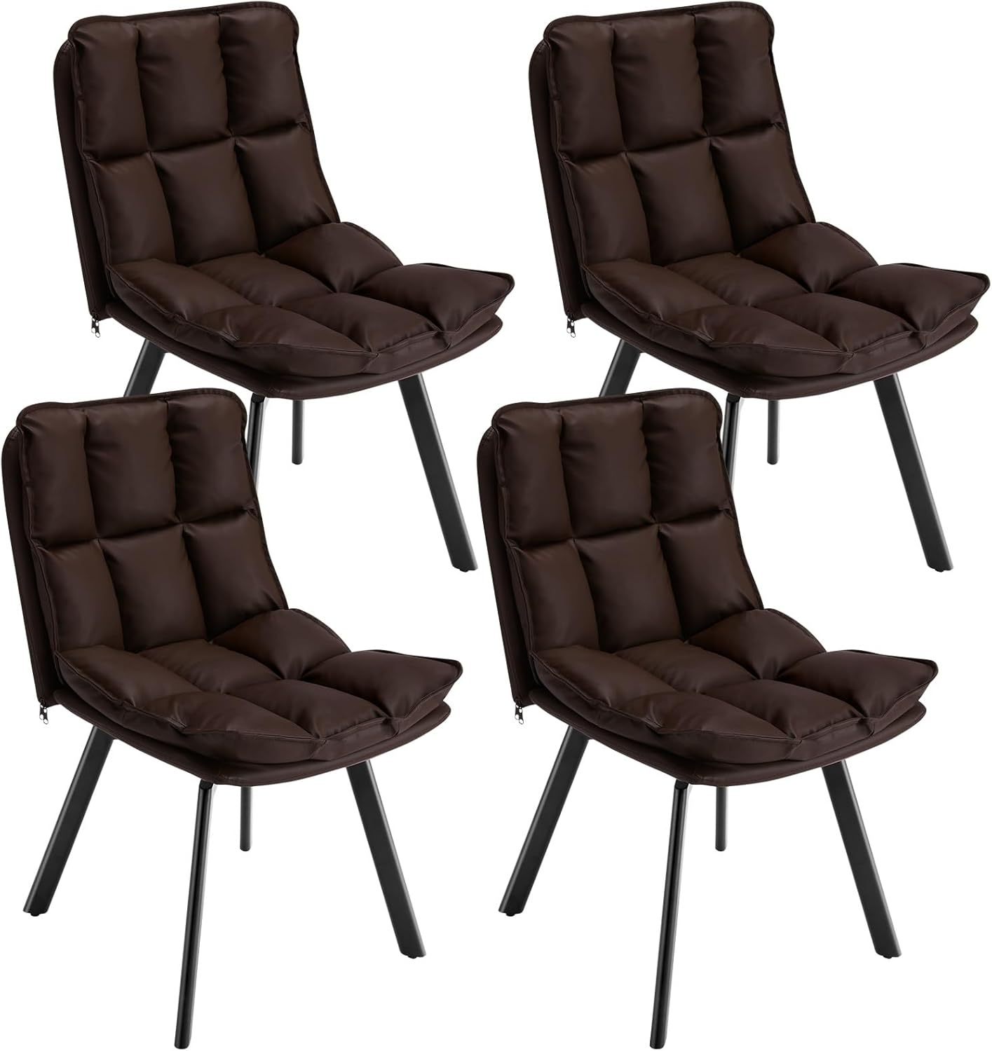 Sailvan Swivel Dining Chair Set, Faux Leather Upholstered Kitchen Chair, Mid Century Modern Dining Room Chair with Rotating Seats and Metal Legs for Home, Restaurant, Office (Black)