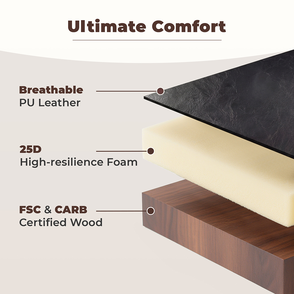 Sailvan Dining Chairs Set, Mid-Century Style Living Room Chairs, Modern Chairs for Dining Room & Kitchen, Leather Upholstered Chairs With Adjustable Feetpads, Easy Assembly, Black