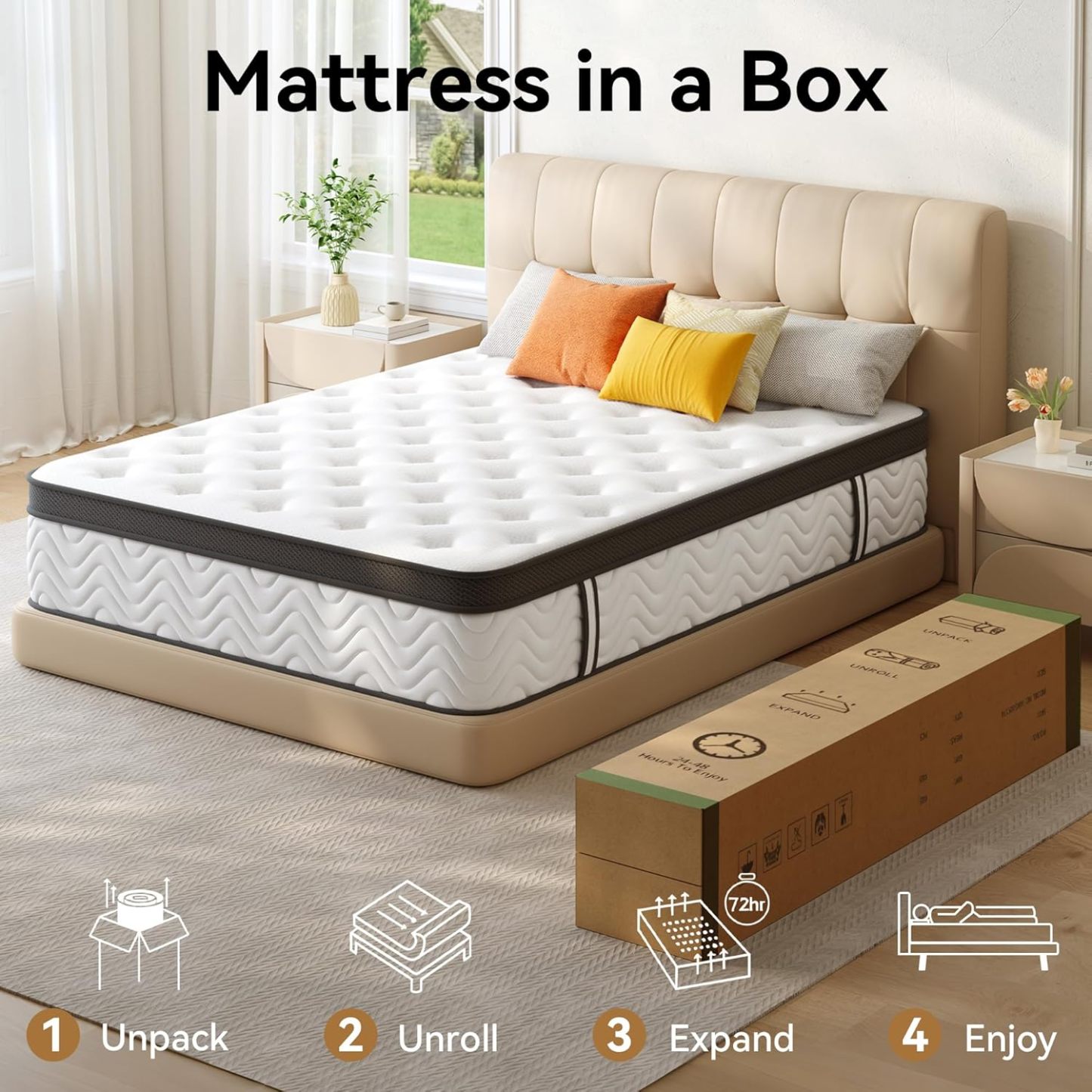 12 Inch Hybrid Queen Mattress in a Box, Mattress Queen Size With Memory Foam and Independent Pocket Springs, Strong Edge Support, Release Pressure
