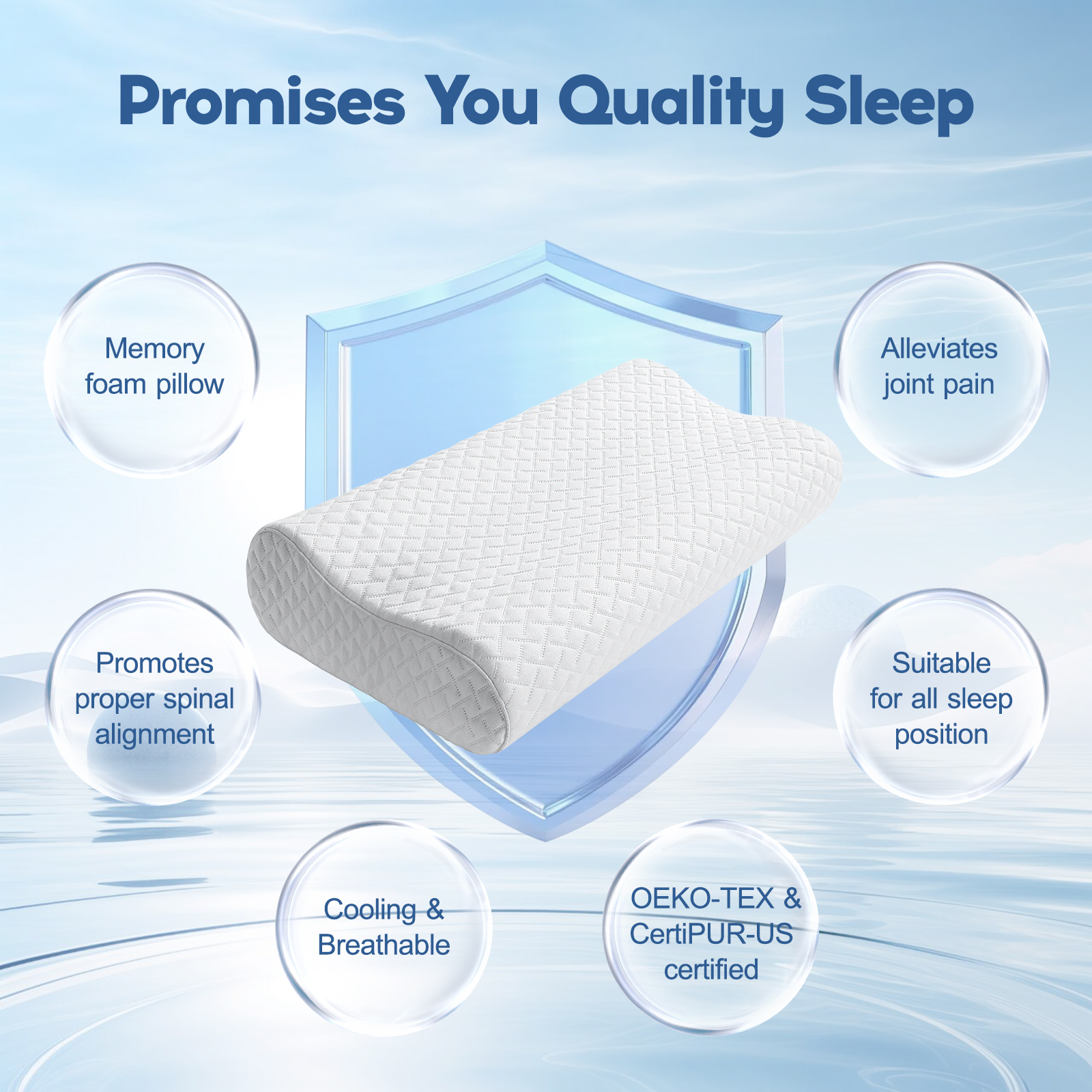 Susalt Cervical Neck Pillow for Sleeping & Pain Relief, Ergonomic Bed Pillow Memory Foam Pillows