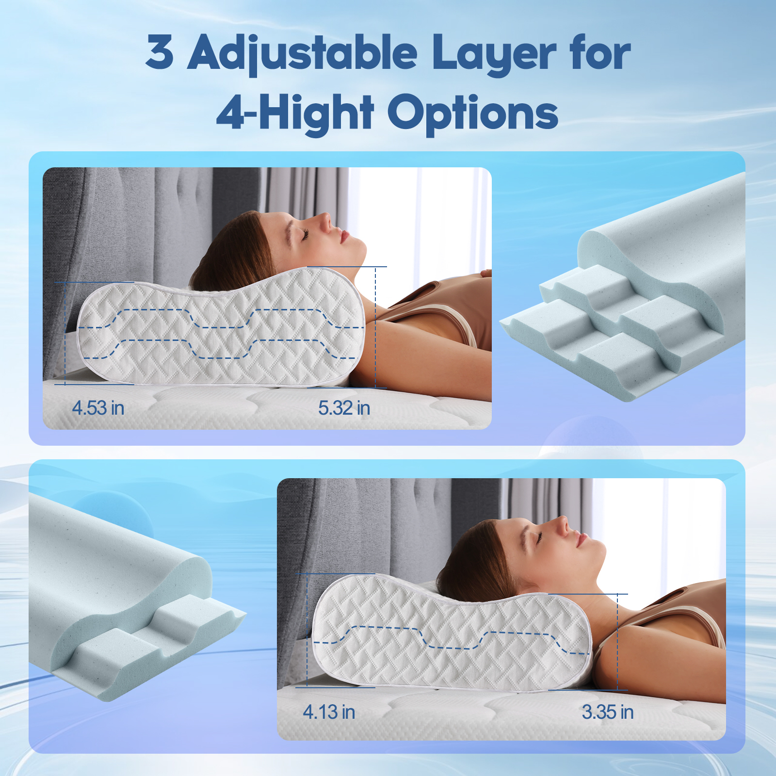 Susalt Cervical Neck Pillow for Sleeping & Pain Relief, Ergonomic Bed Pillow Memory Foam Pillows