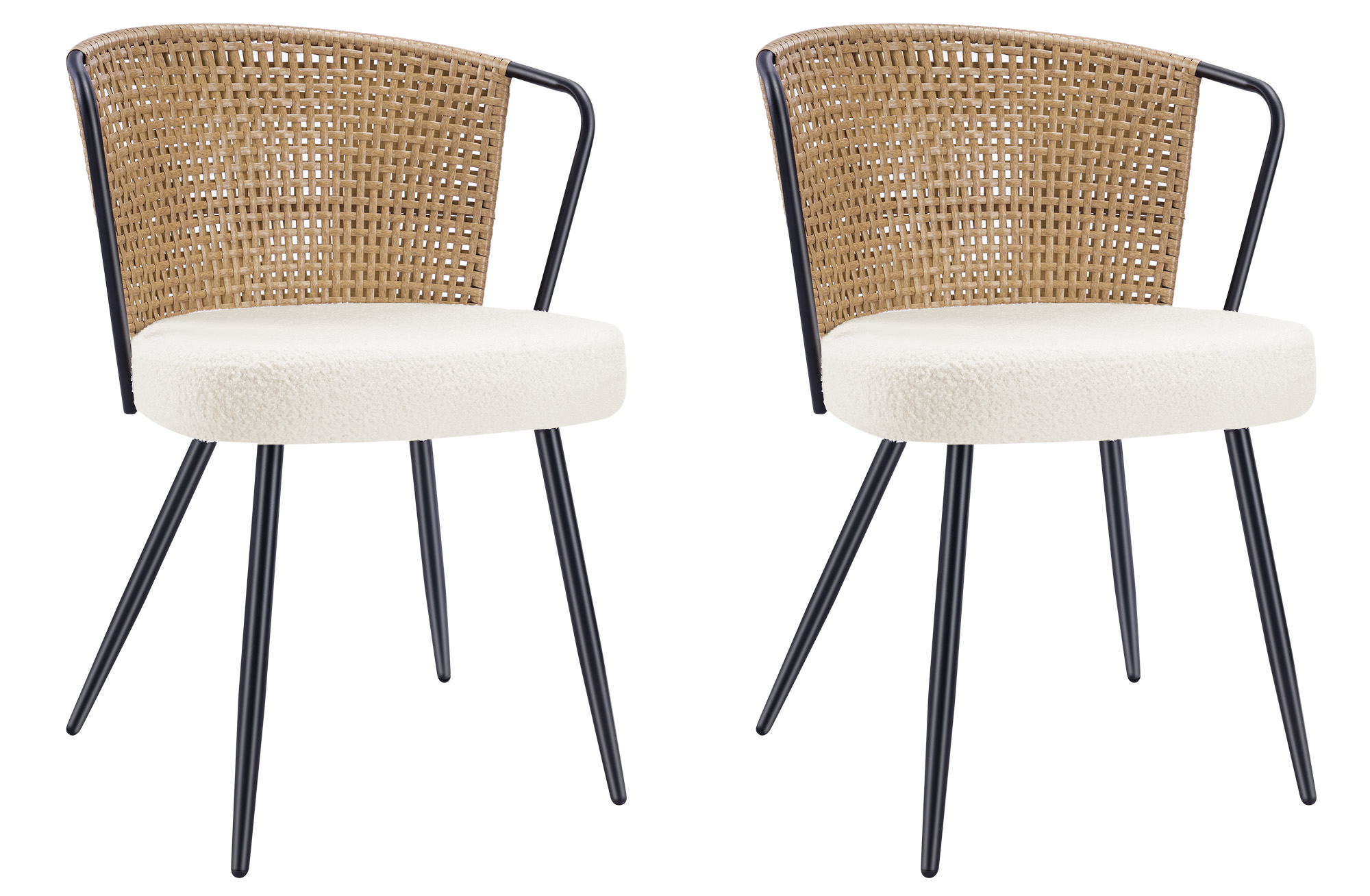 Sailvan Set of 2/4/6 Dining Chairs, Upholstered Rattan Kitchen & Dining Room Chairs with Rattan Backrest & Boucle Cushion, Farmhouse Dining Room Chair with Metal Leg