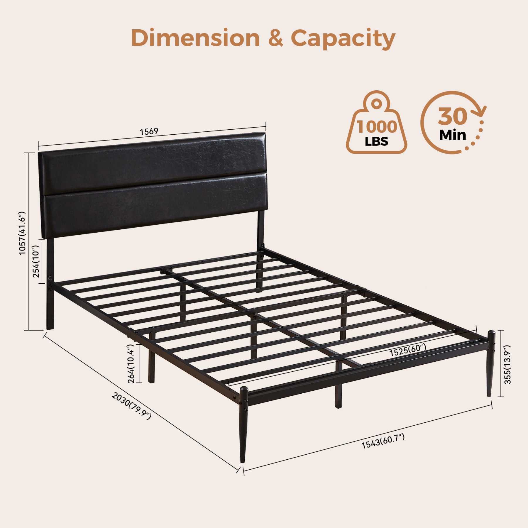 Sailvan Queen Bed Frame with Headboard, PU Leather Upholstered Metal Platform Bed Frame, Metal Slat Support, Easy Assembly, Noise Free, Black
