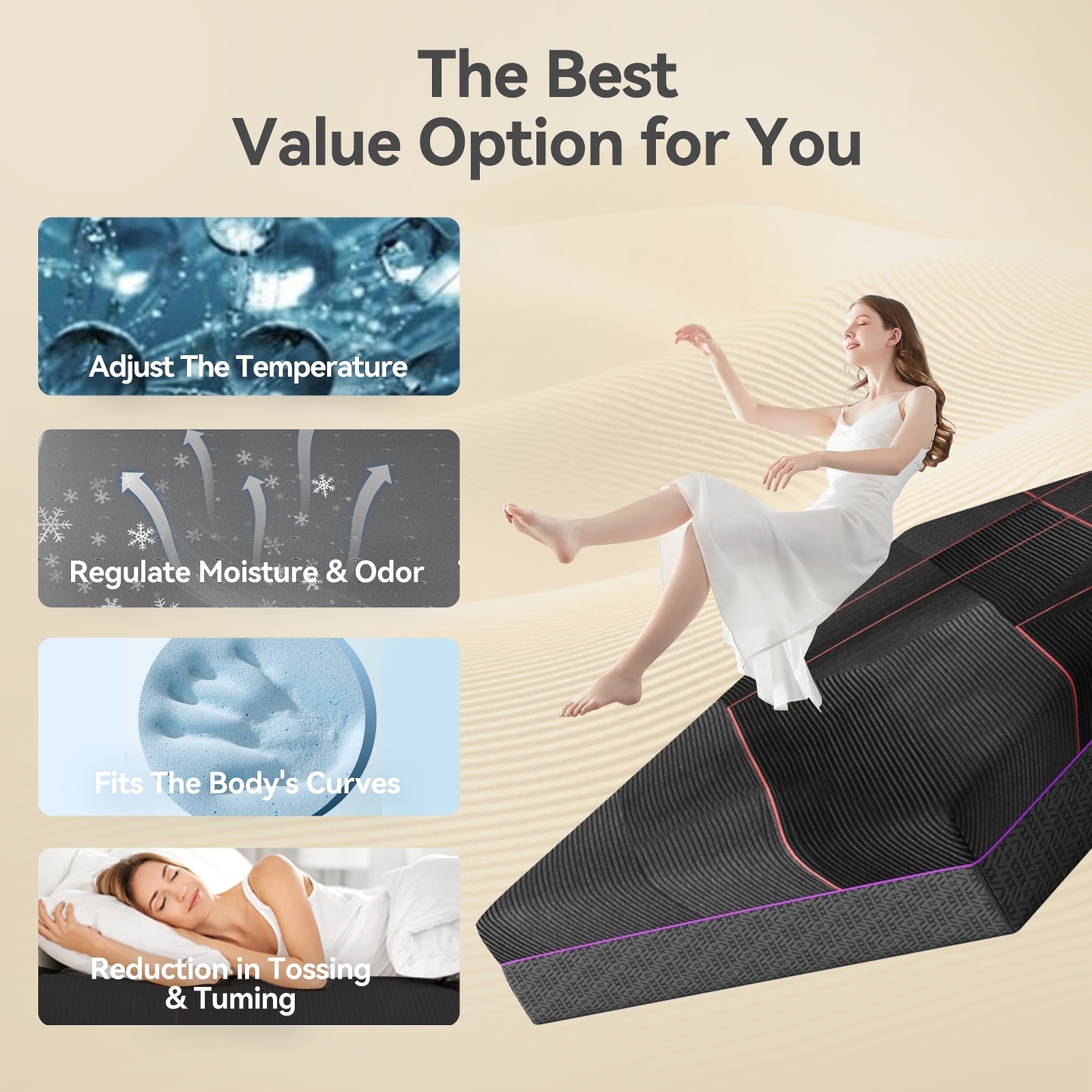 Susalt  12 inch Gel Memory Foam Mattress, Mattress in a Box, Cooling Gel Foam Mattress with Cover, Medium Firmness & CertiPUR-US